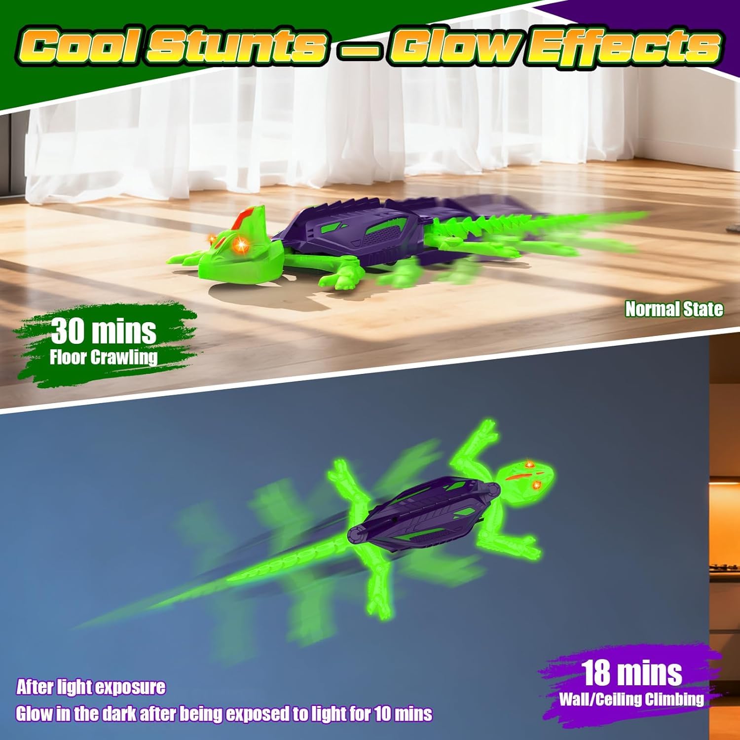 Goody King Lagarto Trepador Paredes - Robot Lagartija Teledirigida Que Trepa Paredes y Techos - Wallcrawler Gecko - Juguete con Movimientos Reales y Giro 360° - Regalo para Niños a Partir de 3 Años