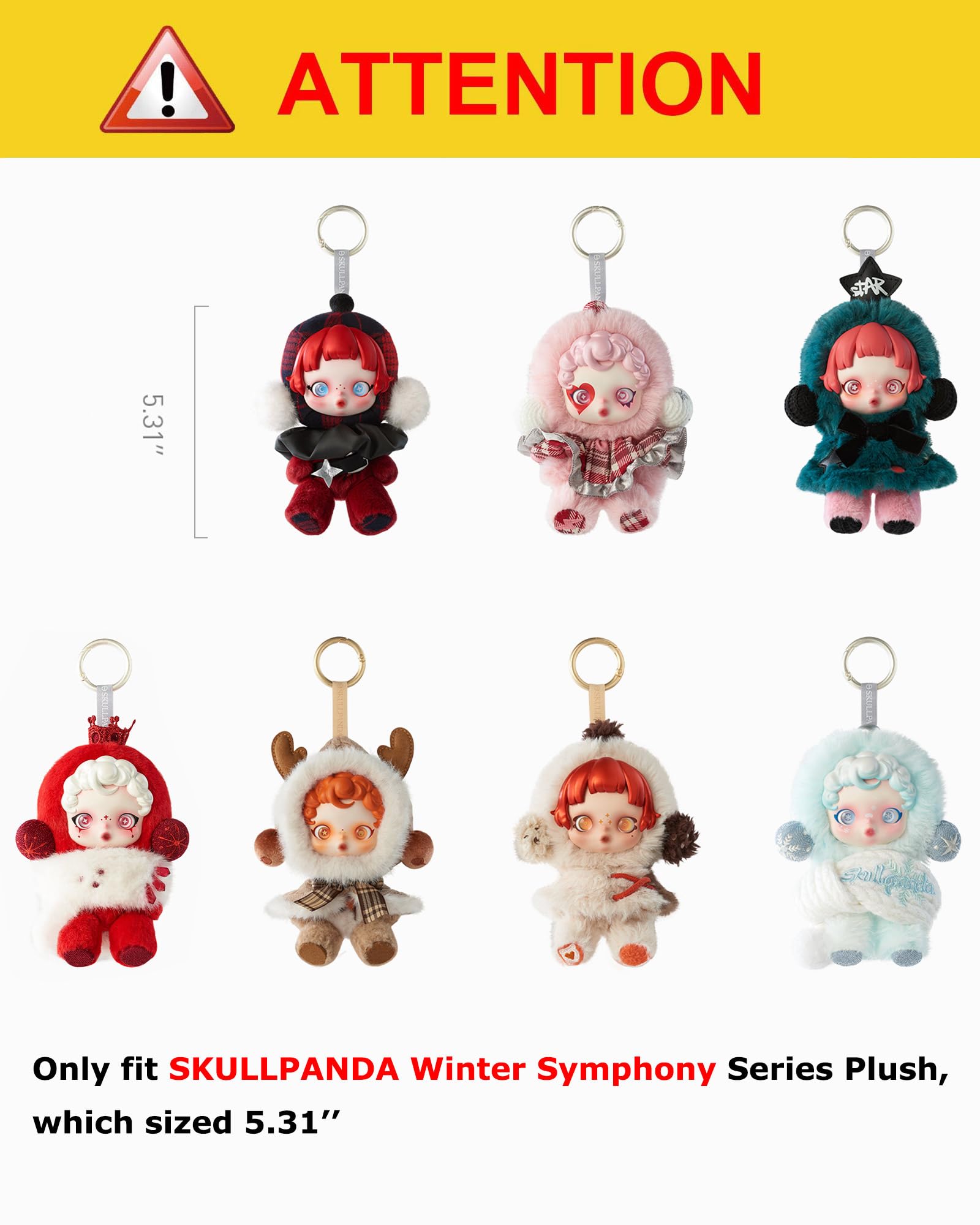Transwon Protective Case for SKULLPANDA Winter Symphony, Clear Display Storage Case Acrylic Cover with Silicone Strap for SKULLPANDA Winter Symphony Series Plush (Doll is not Included)