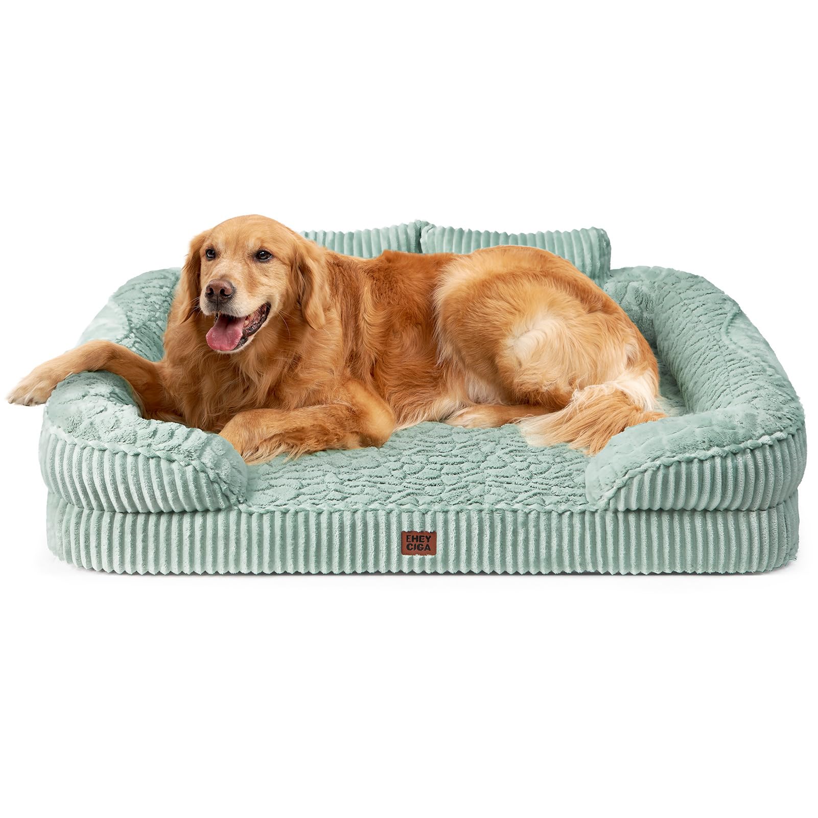 EHEYCIGA Orthopedic Dog Bed XL, 107x76x18cm Extra Large Memory Foam Dog Bed Sofa with Sides and Waterproof Liner, XLarge Pet Couch with Washable Removable Cover and Non-Slip Bottom, Green