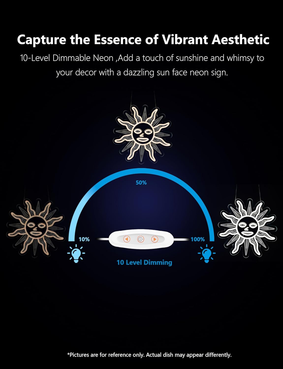 Sun Face Neon Sign,13.8 Inch Giant Sun Light up Sign - Cool Neon Light Wall Decor for Home Karaoke Bar Restaurant Pub Cafe Salon Game Room, USB Powered (13.8 x 13.8 inches, 1Pack)