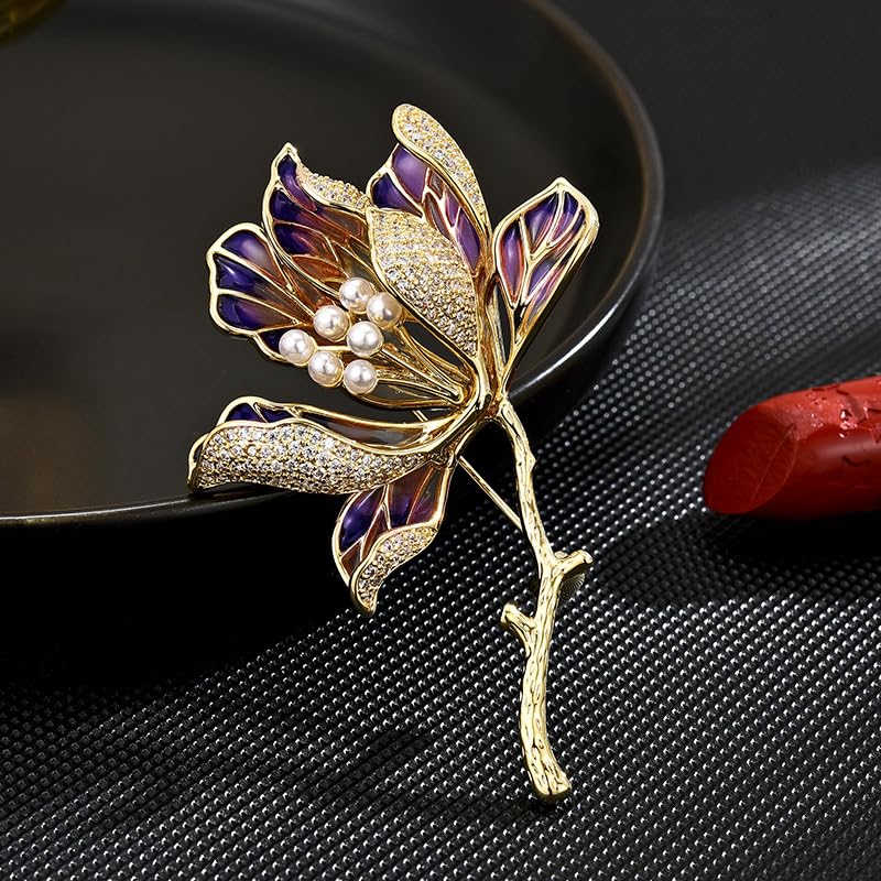 Image of Flower Brooch Pin - Rhinestone Flower Pin 18k Gold Plated - Thanksgiving Day, Birthday, Wedding Gifts for Mom, Wife