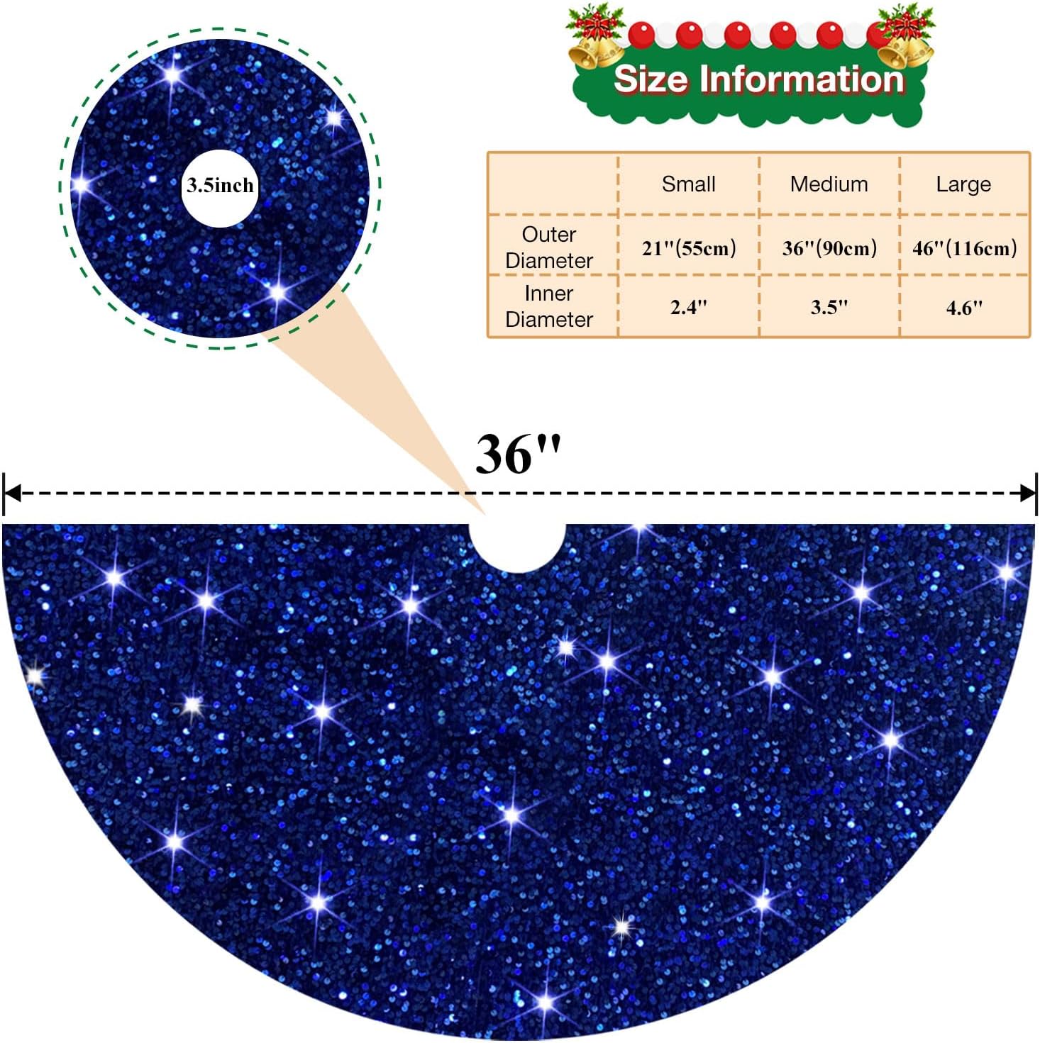 Blue Christmas Tree Skirt 36 Inch Christmas Tree Storage Bag 9 FT Bundle Sequin Tree Skirt for Christmas Decor Christmas Tree Bags for Artificial Trees Glitter Tree Skirt Xmas Storage Bag