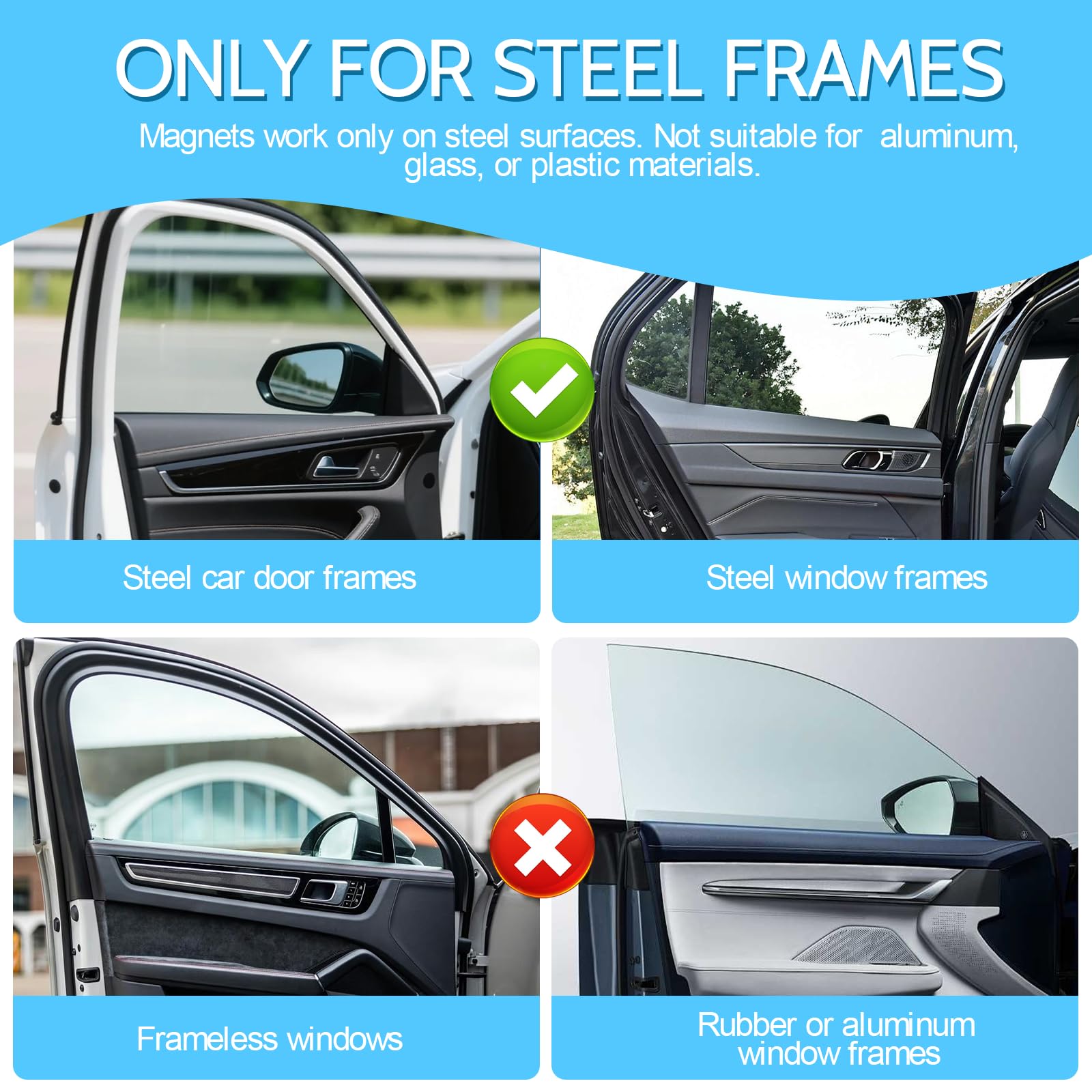 Magnétique Rideau Voiture 4 Pièces, Pare Soleil Voiture Protection UV et Chaleur, Cache Vitre Voiture Occultant, Moustiquaire Fenetre Magnetique pour Fenêtre Latérale 48x62/48x79 cm Noir