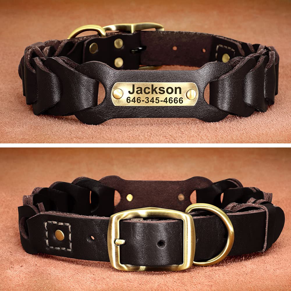 Collare per Cani in Vera Pelle Collari in Pelle per Animali Domestici Personalizzati con targhetta identificativa Targhetta Anti-smarrimento Regolabile per Cani di Taglia Piccola e Media