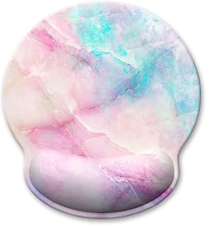 Atufsuat Ergonomic Mouse Pad with Wrist Support, Marble Style Memory Foam Wrist Rest Mouse Pads, Cute Laptop Computer Office Accessories Decor, Pain Relief Mousepad for Gaming Typing Work Women, Pink