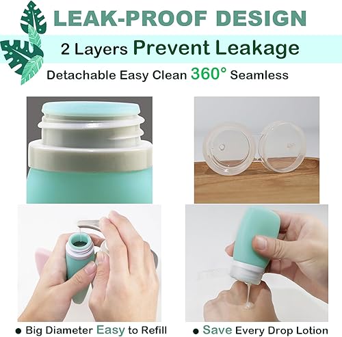 Miniatura 5 de Botellas de viaje para artículos de tocador, juego de recipientes de viaje aprobados por la TSA a prueba de fugas, botellas de spray exprimibles de