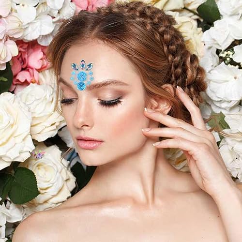 Facial Jewels Stickers 3D Rhinestone Crystal Tattoo Sticke Self-Adhesive Women Diamond Forehead Sticker for Women Body DIY Art Decals Makeup Accessories
