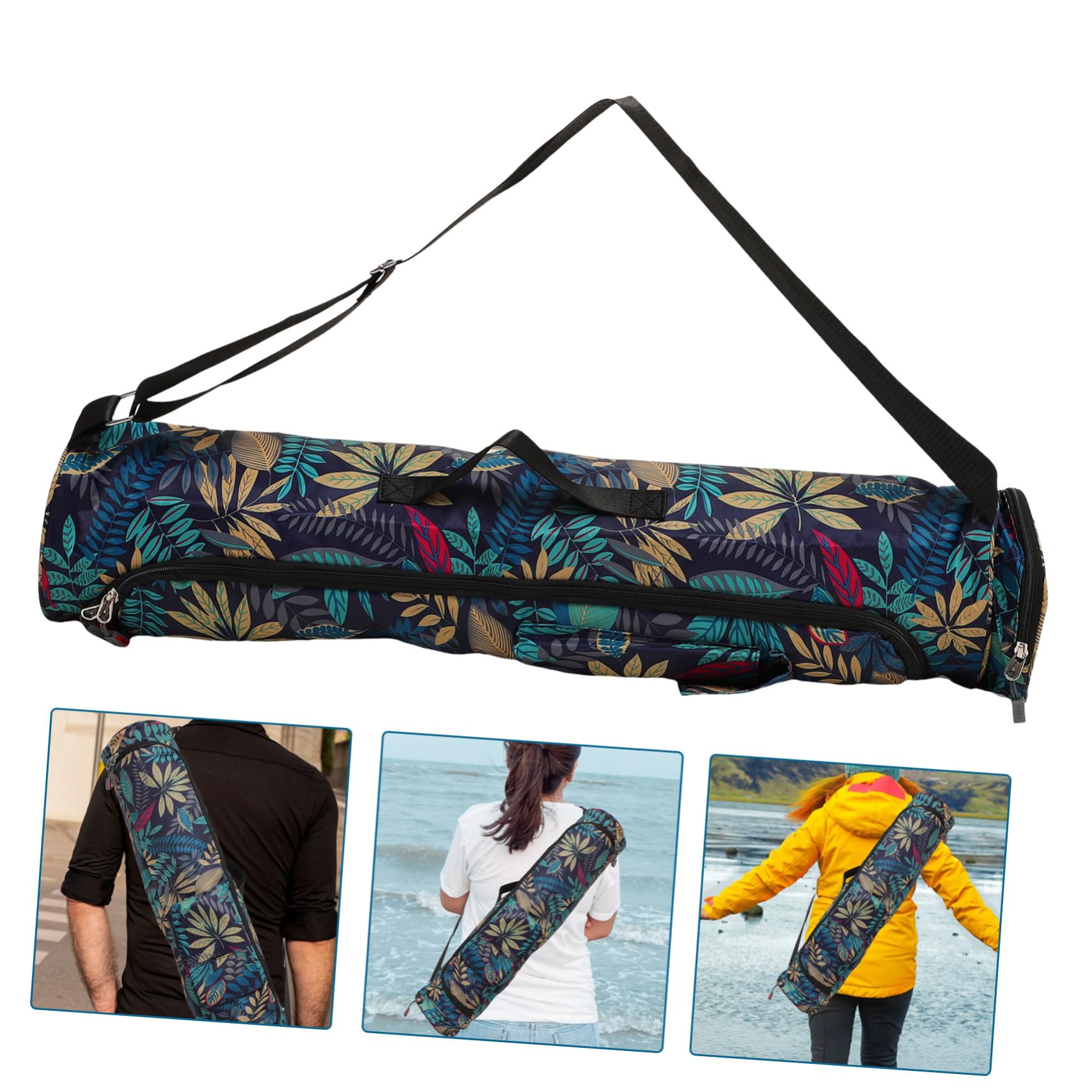 WOONEKY Bolsa para Esterilla de Yoga y Fitness Estampado Étnico, Diseño Cilíndrico, Material Durable, Bolso Hombro Portátil, Almacenamiento Práctico para Gimnasio y Ejercicio al Aire