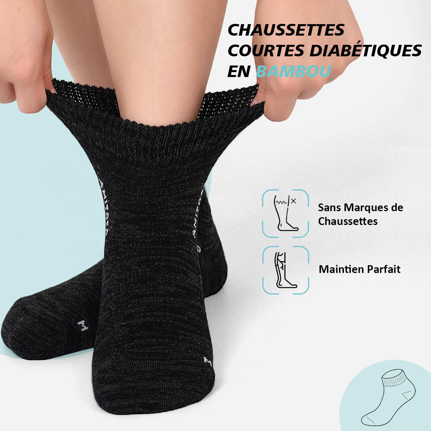Chaussettes Diabétiques pour Homme Femme: Chaussette Courtes Bambou Non Comprimantes Socquettes Sans Élastique ni Couture avec Semelle Rembourrée pour Pieds et Enceintes