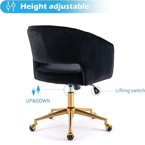 Miniatura 4 de Silla de oficina en casa, silla giratoria de terciopelo para escritorio, sillón tapizado moderno con base dorada para niñas y mujeres, asiento de