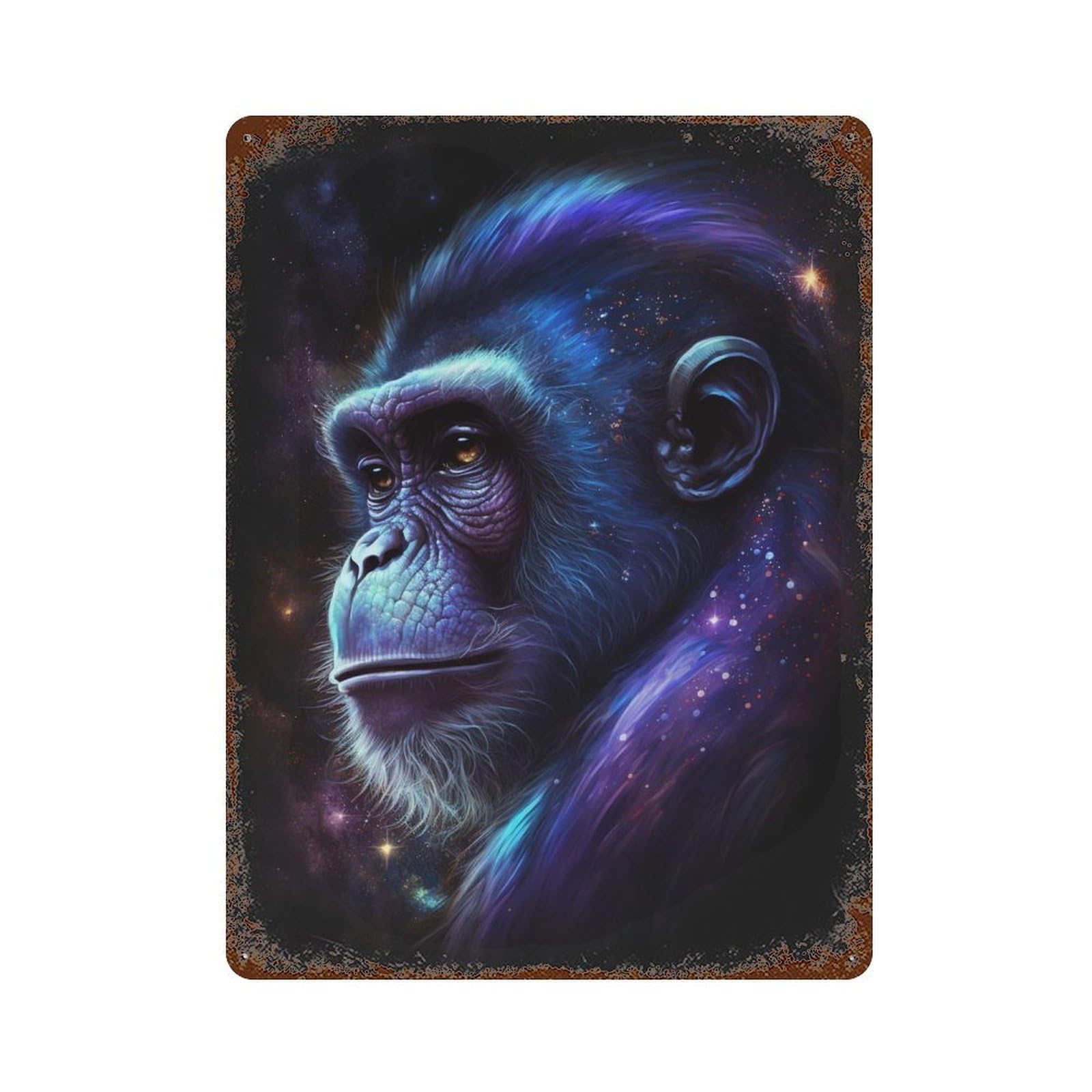 Galactic Gorilla Portrait 15.7"x11.8" Weathered Tin Sign, Shabby Chic Decor for Cafe, Home Bar And Lounge Decor