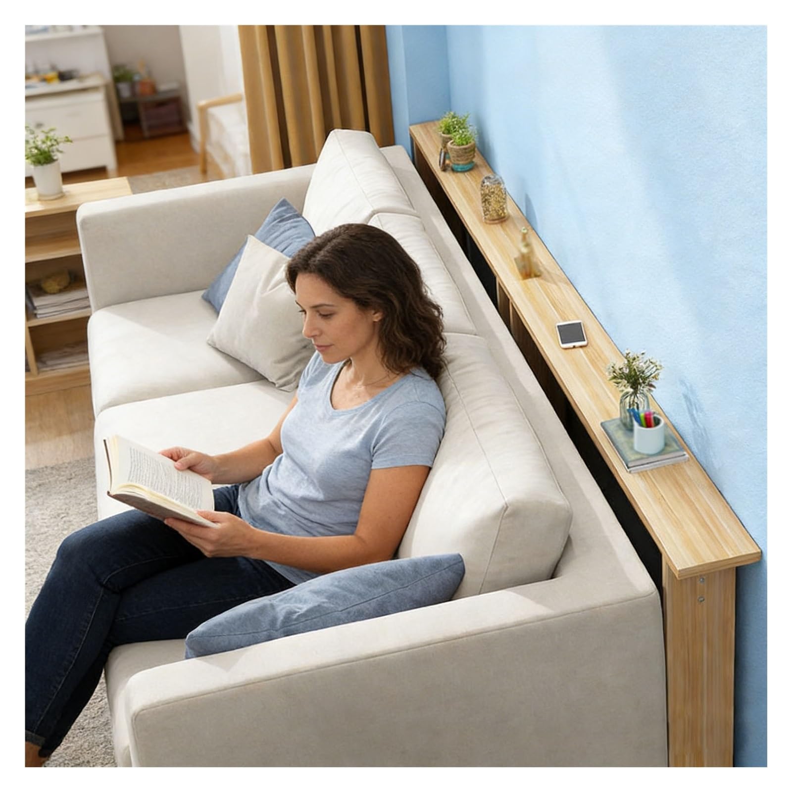 Generico Tavolino consolle Extra Lungo e Stretto per Soggiorno e Camera da Letto, ripiano Personalizzabile da posizionare Dietro Il Divano o nell'ingresso (LxPxA, 76x10x61 cm).