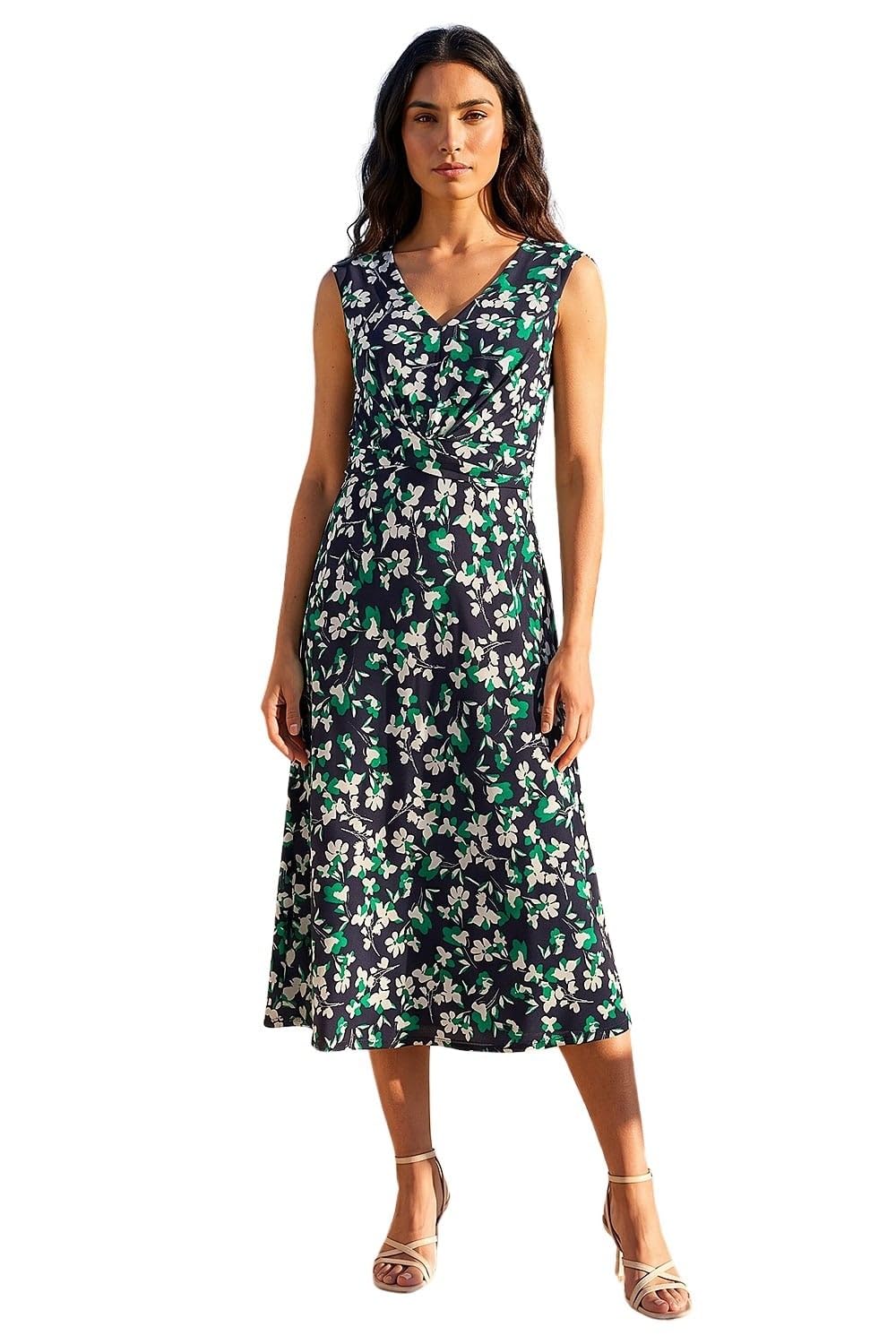 Roman Women's Navy Floral Twist Front Dress In | : Size 18