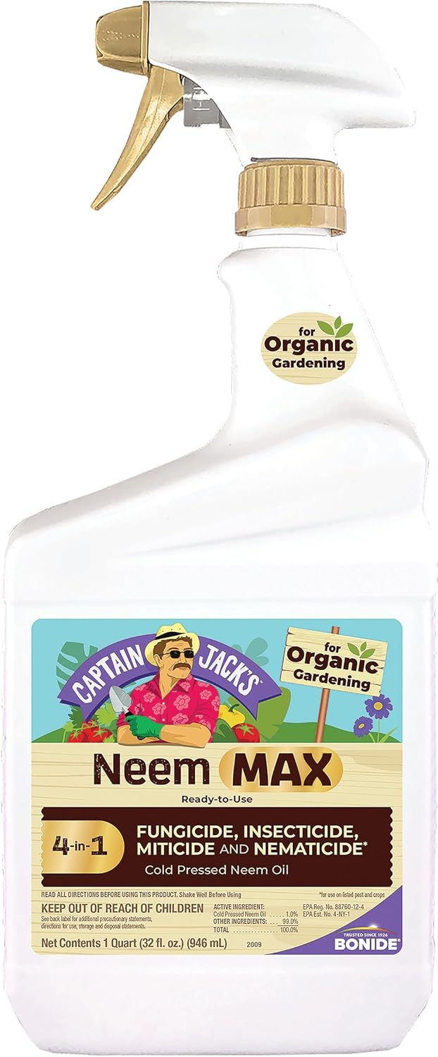 Bonide Captain Jack’s Neem Max, 32 oz Ready-to-Use Spray Cold Pressed Neem Oil, Multi-Purpose Insecticide, Fungicide, Miticide and Nematicide for Organic Gardening
