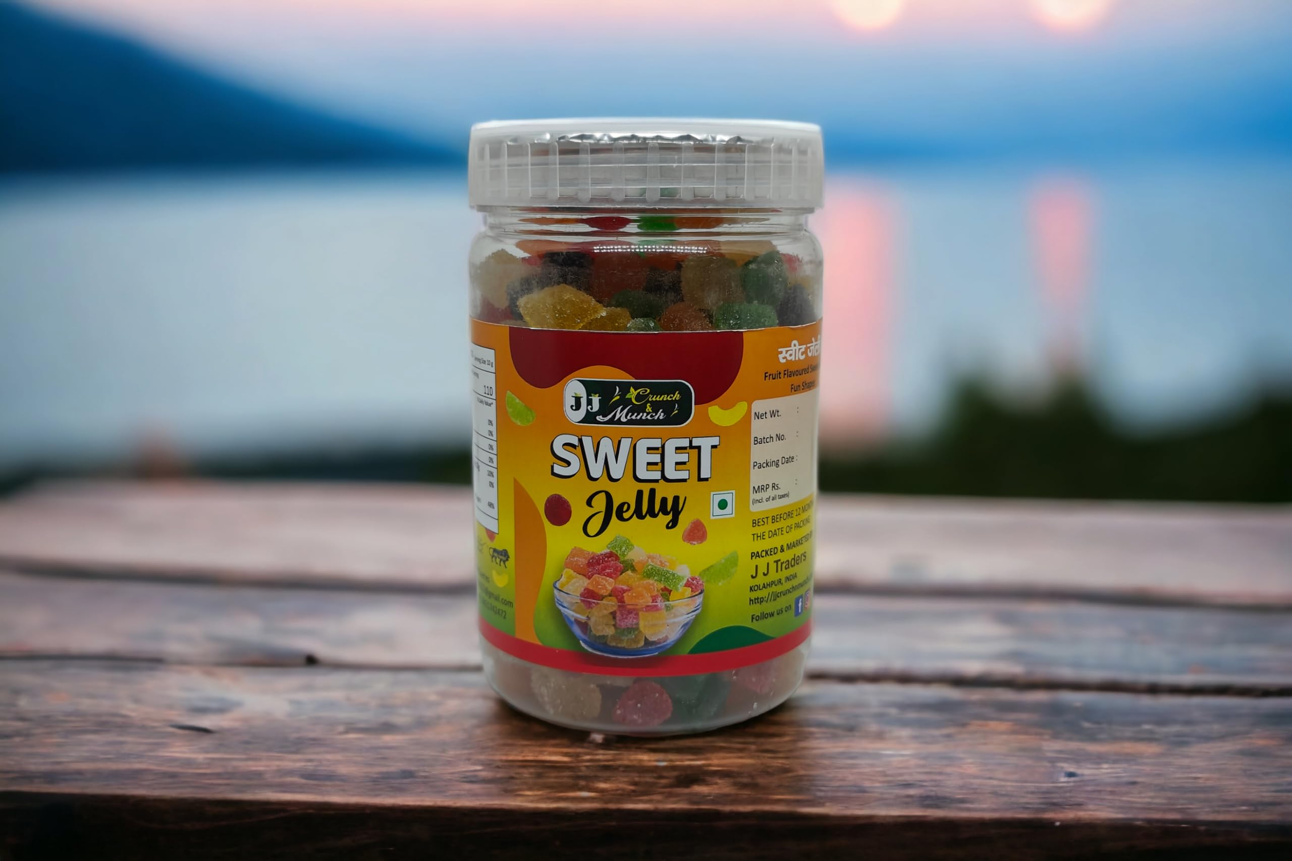 J J crunch N munch Sweet Jelly Candy Pack, Flavoured Sugar Jelly (350 Gram) Jar, Sugar Coated Sweet Fruits Candy. 2