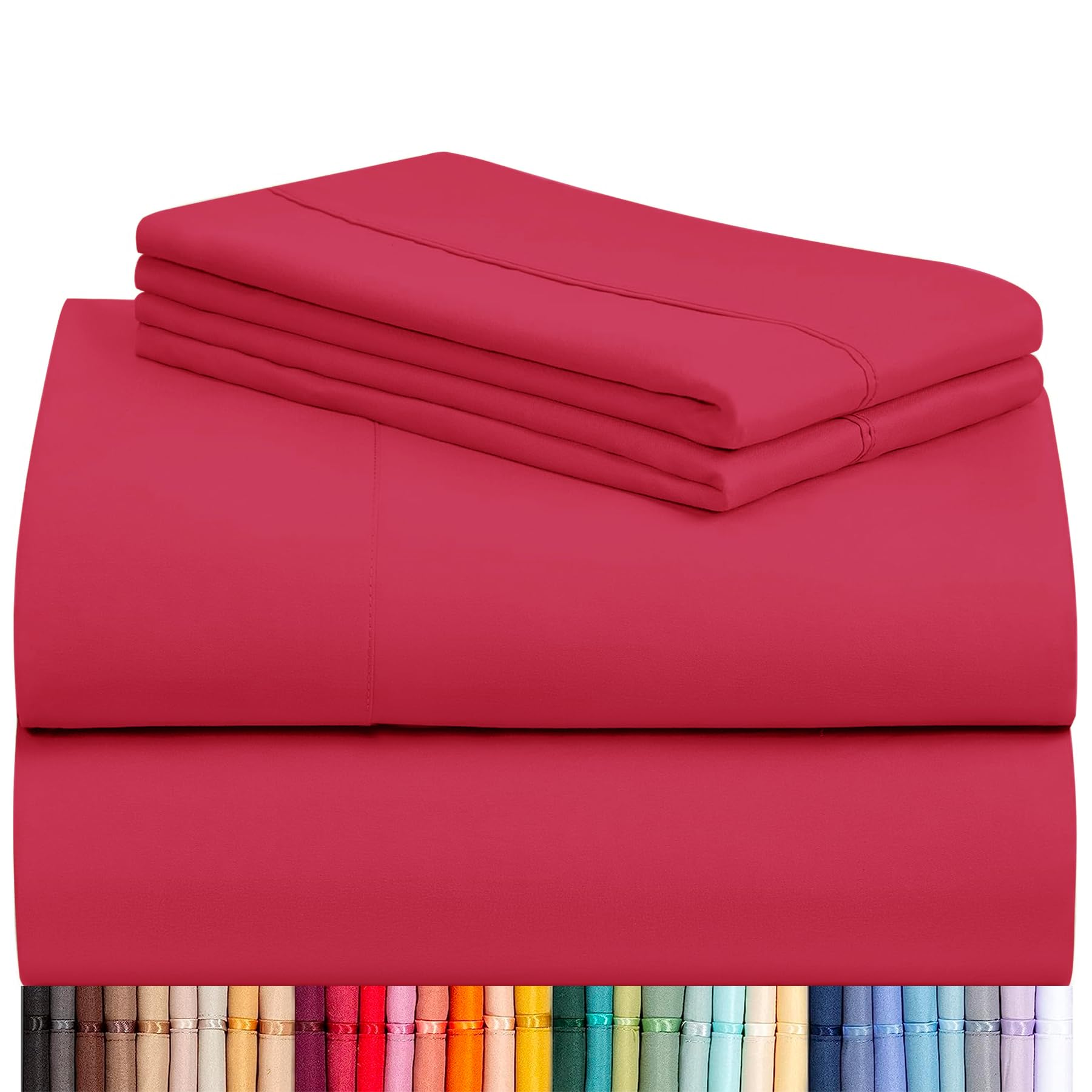 LuxClub King Size Sheets Set, Cooling & Soft Deep Pocket Bed Sheets, 4PC | LuxClub Silky Fitted Sheet & Pillowcase Sets, Breathable Hotel Luxury Bedding for Mattress Wrinkle Free, Red 23-red King