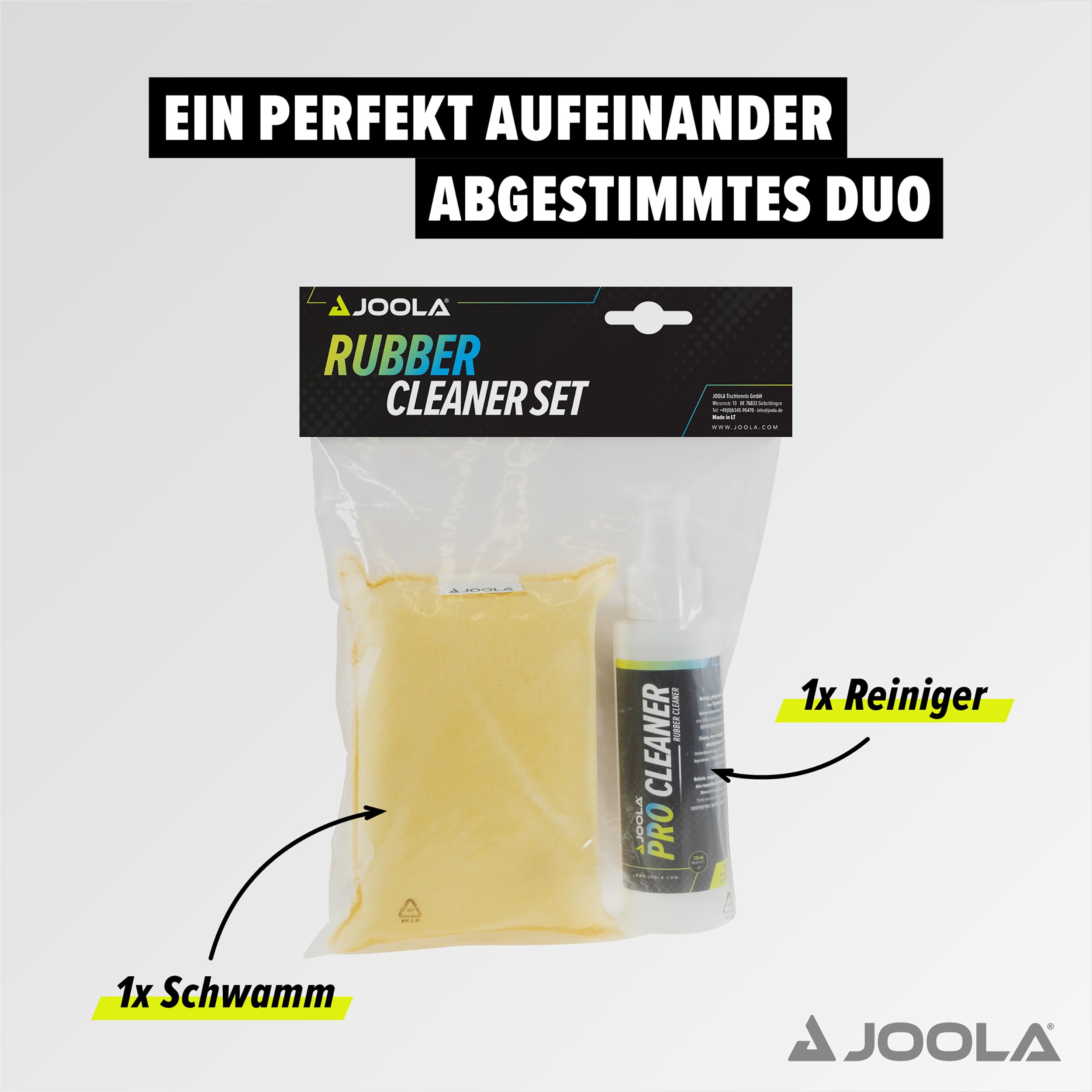 JOOLA zestaw do czyszczenia tenisa stołowego PRO Cleaner środek do czyszczenia i czyszczenia okładzin, przezroczysty, 125 ml