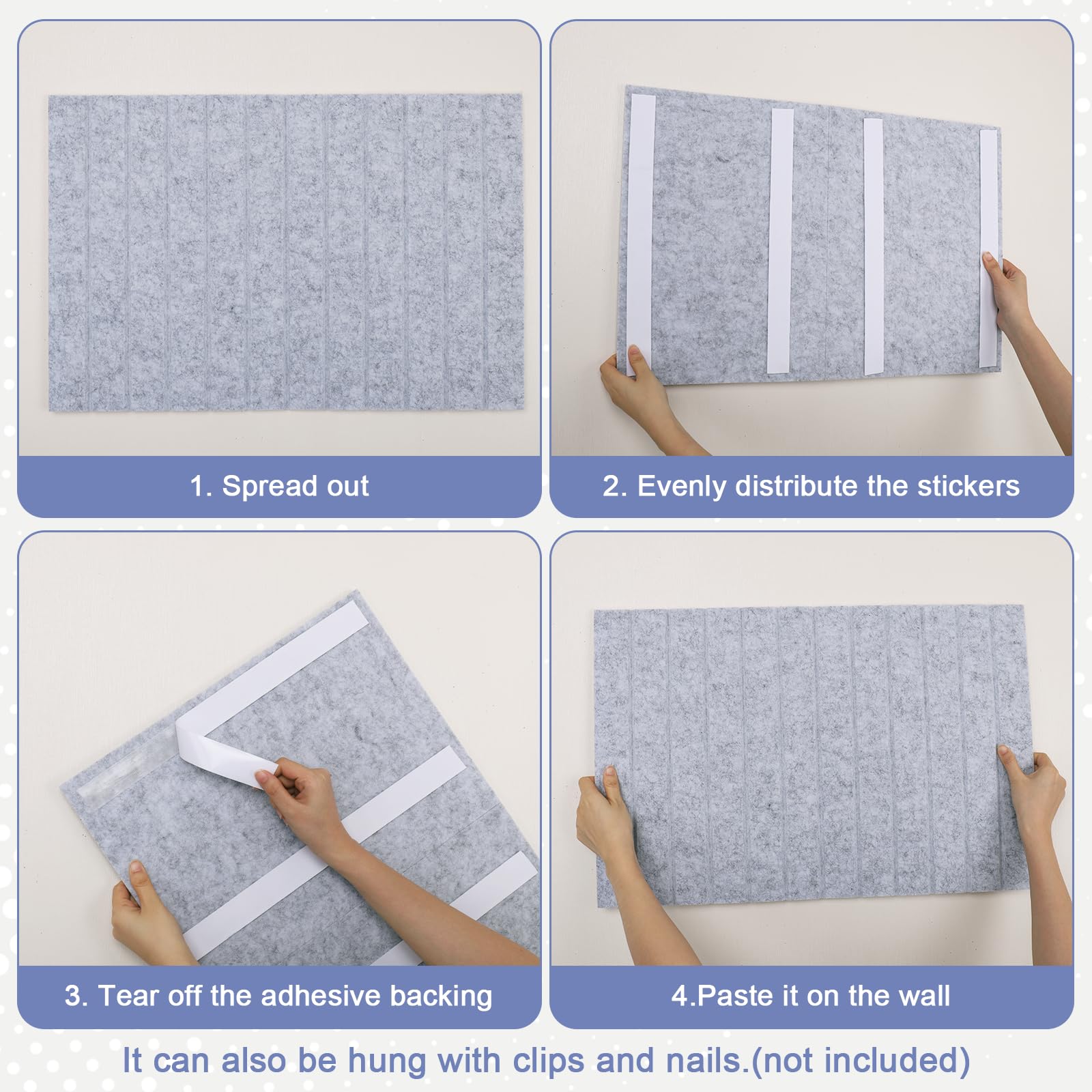 Behogan Filz-Pinnwand 60x40cm | Mit 30 Nadeln & Klebeband | Graue Organizer-Tafel Für Zuhause & Büro