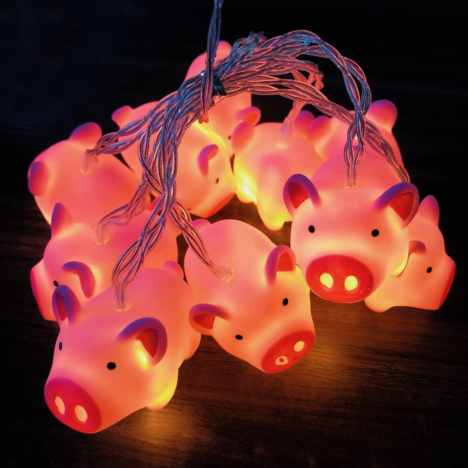Riaxuebiy Cute Pig String Lights Battery Powered Little Pig Night Light Piglet Lights for Halloween Christmas Party Bedroom Decoration (3m/20led, Pink Pig)