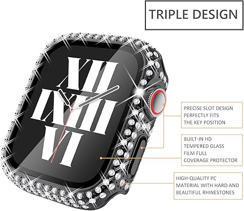 Miniatura 4 de Fullife - Paquete de 3 carcasas con diamantes de cristal de imitación compatibles con Apple Watch de 1.57pulgadas, con protector con vidrio templado