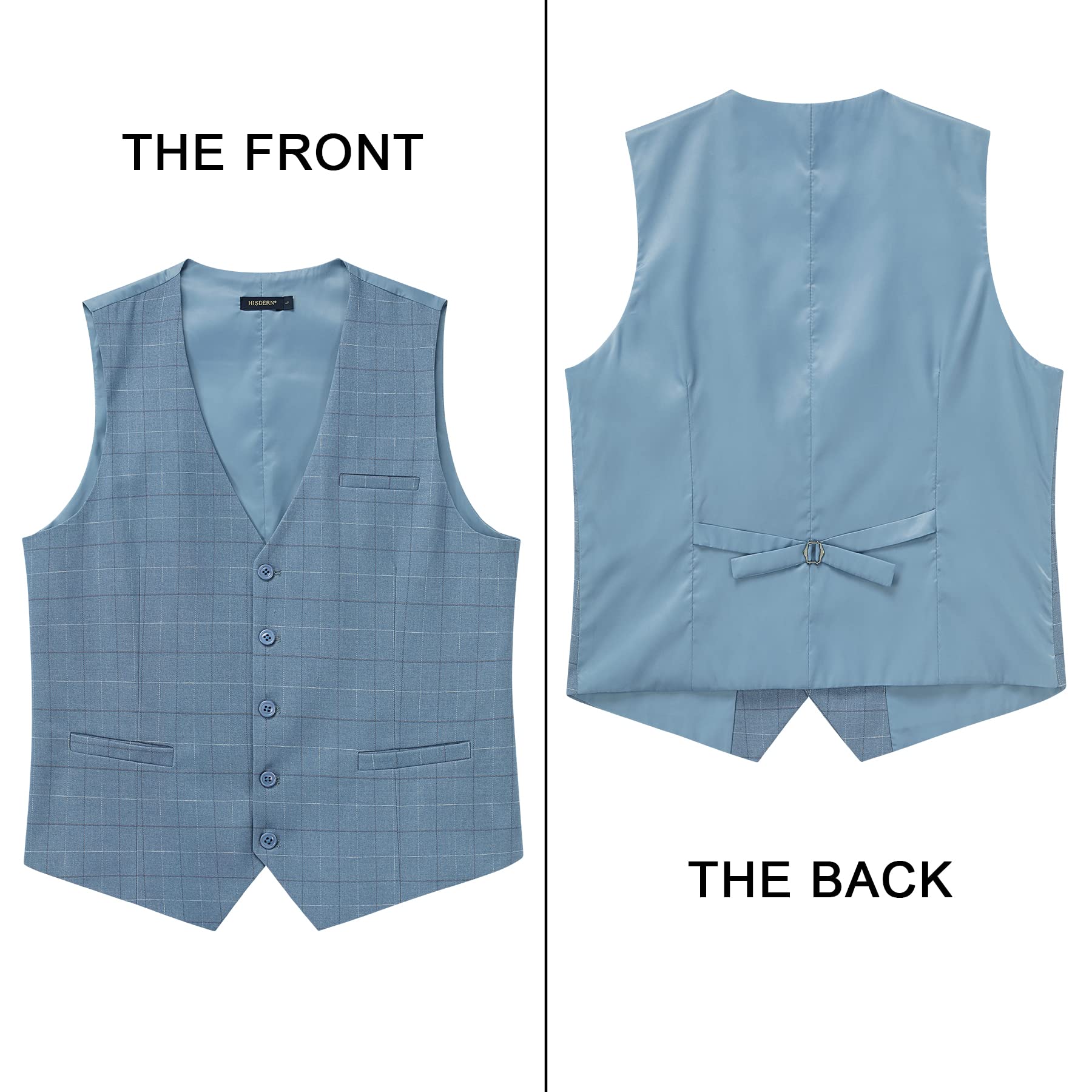 HISDERN Gilet Formale da Uomo Azzurro in Cotone Panciotto Uomo Elegante Casual con Motivo Scozzese a Quadri Estivo L