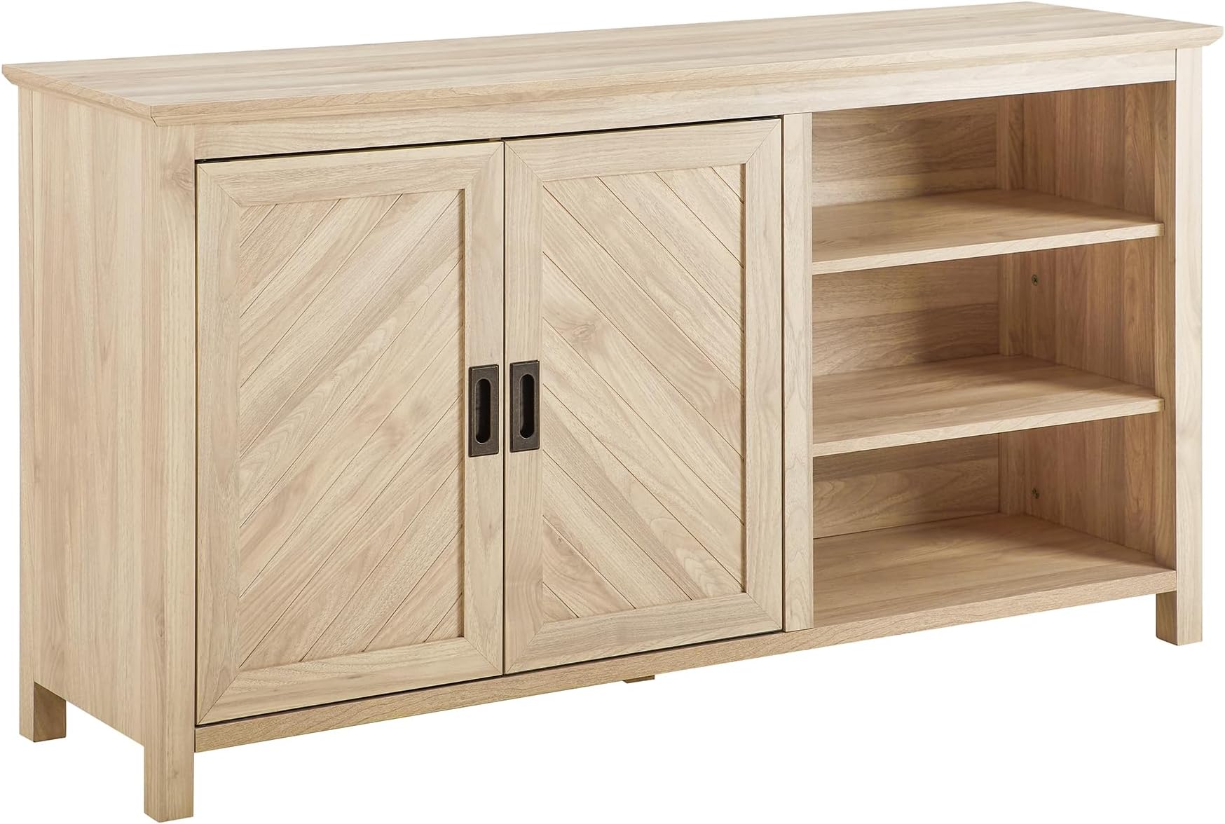 Modern Wood Grooved Buffet Sideboard with Open Storage-Entryway Serving Storage Cabinet Doors-Dining Room Console, 58 Inch, Birch