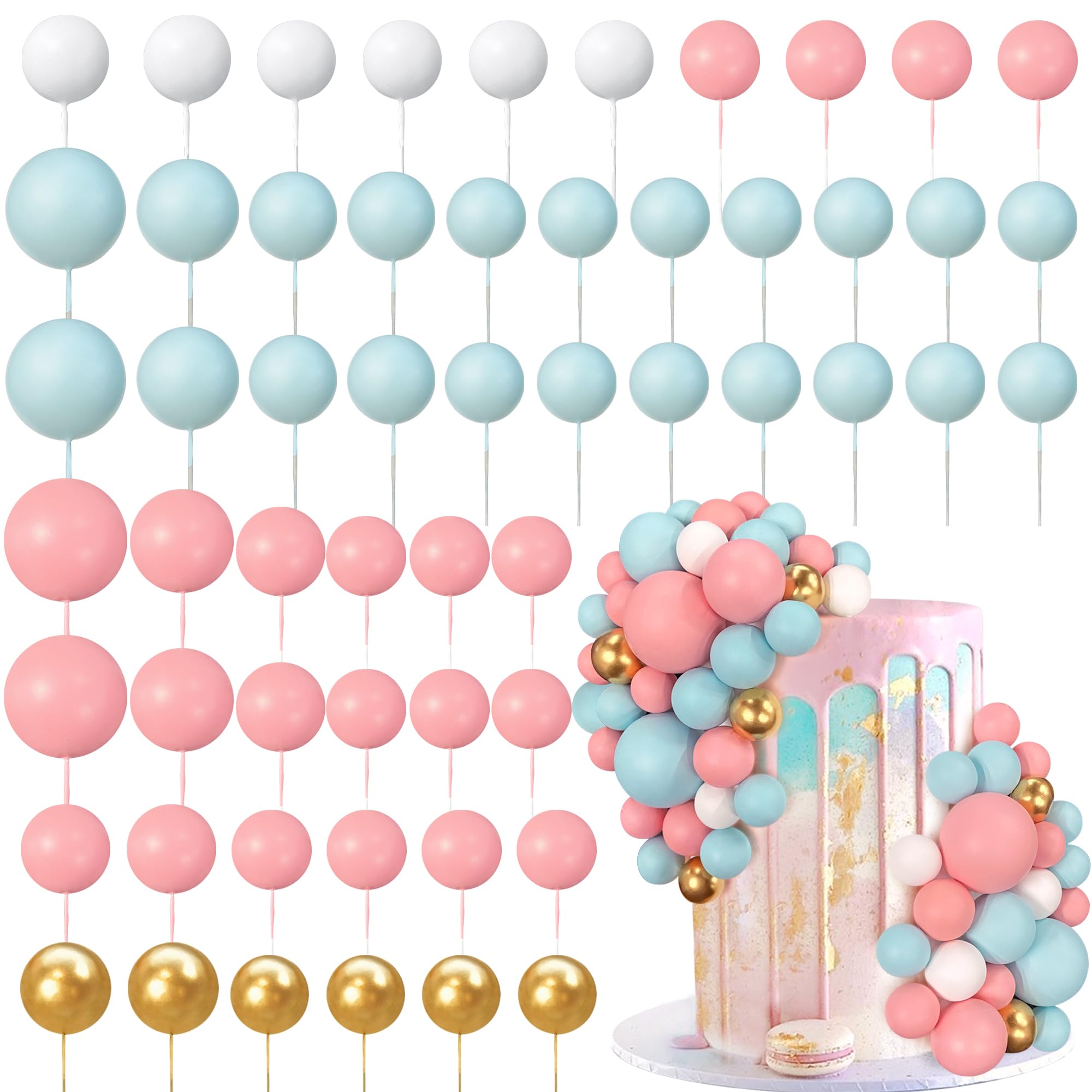 56 PCS Ball Cake Picks Colorful Ball Shaped Cake Topper Pearl Balls Cupcake Cake Insert Topper for Birthday Party Wedding Decoration Supplies Blue