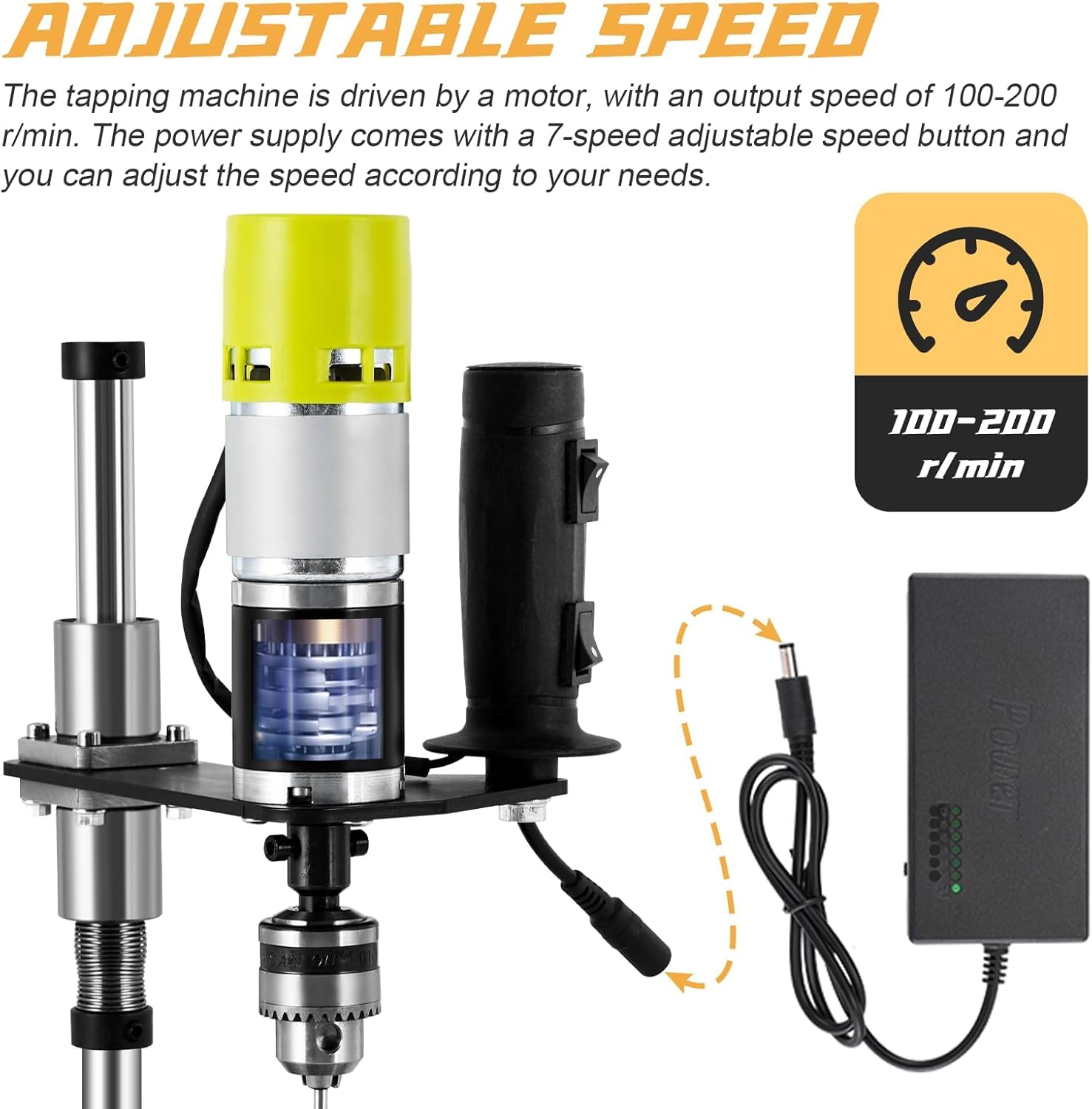 TYH Maschiatrice Elettrica Verticale, Braccio Maschiatore Universale, Legno E Plastica 100-200 Giri/min, con Morsa E 4 Maschi Regolabili per Maschiatrici E Foratrici