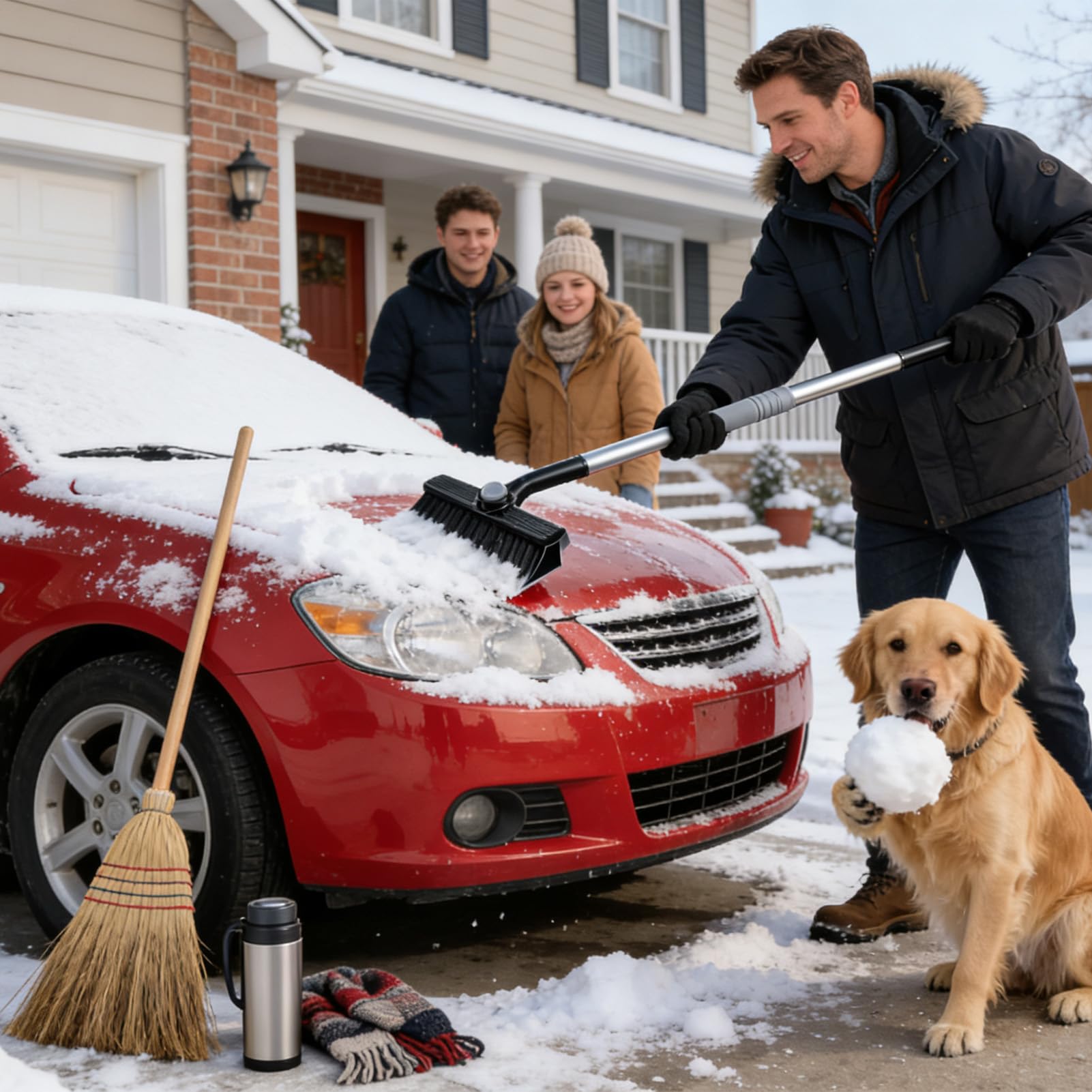 Rascador Y Cepillo para Nieve de Coche Pala Extensible con Empuñadura de