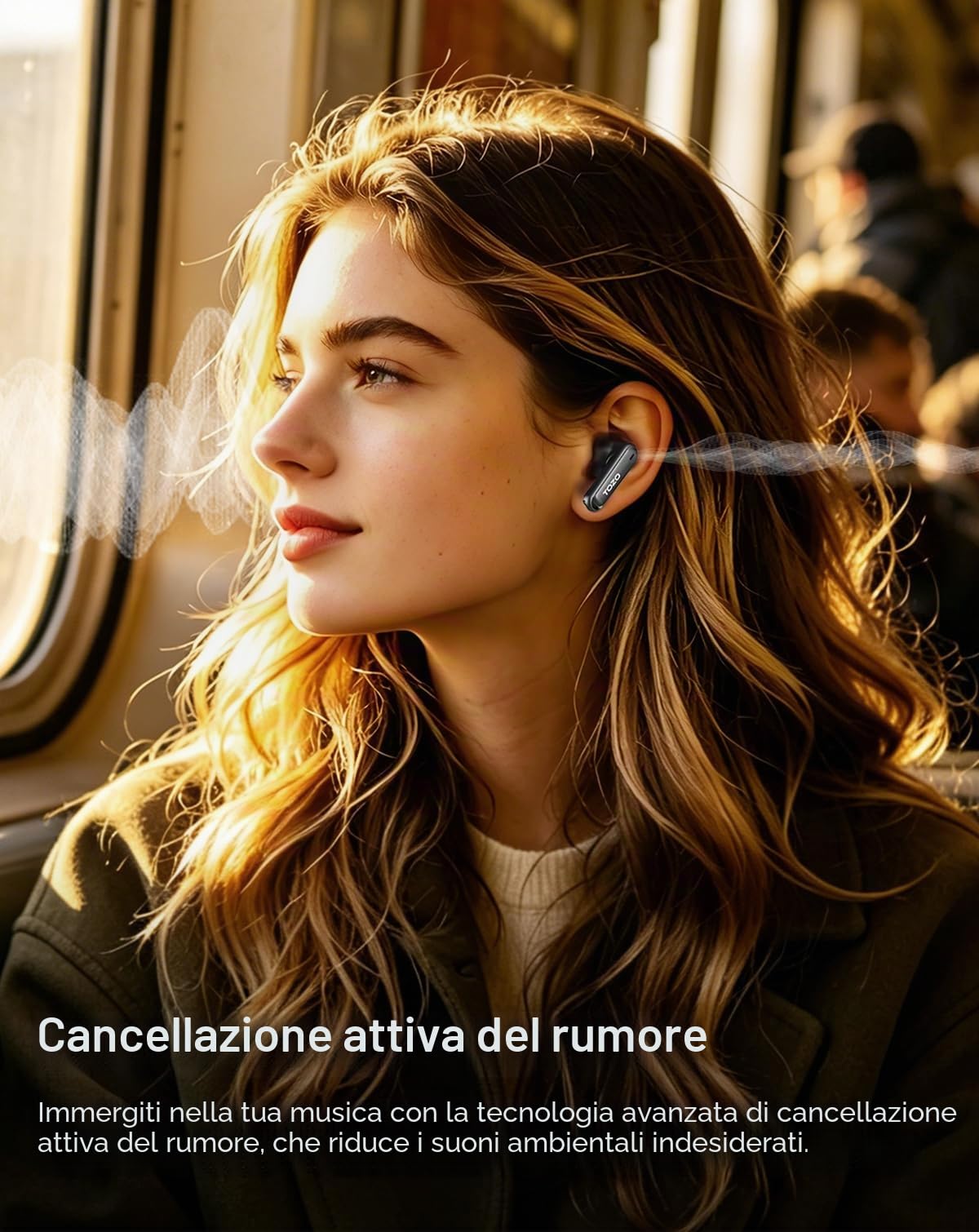 TOZO Auricolari ibridi con cancellazione attiva del rumore con touch screen intelligente, riproduzione MP3 locale, auricolari wireless ANC da 38 dB, 4 Mic ENC, bassi profondi, 38H, IPX8, auricolari