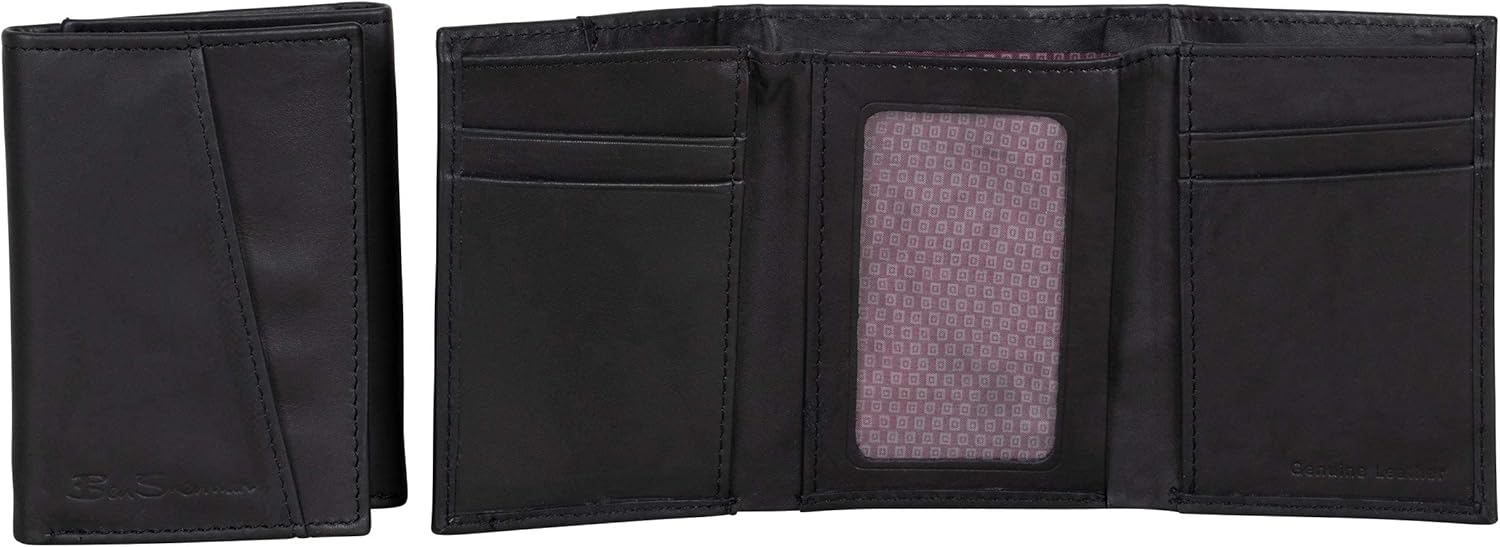 Ben Sherman Men's Manchester Bifold Slim Wallet Full-Grain Leather RFID Minimalist Gift Box