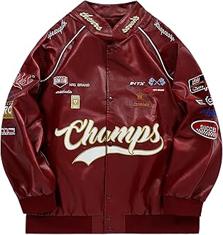 Mens Faux Leather Varsity Jacket Vintage Racing Leather Jackets Oversized Unisex Streetwear Jacket