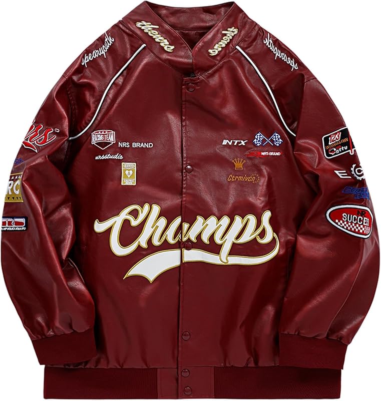 Faux Leather Racing Jacket Oversized Motorcycle Biker Racer Jackets Streetwear Unisex
