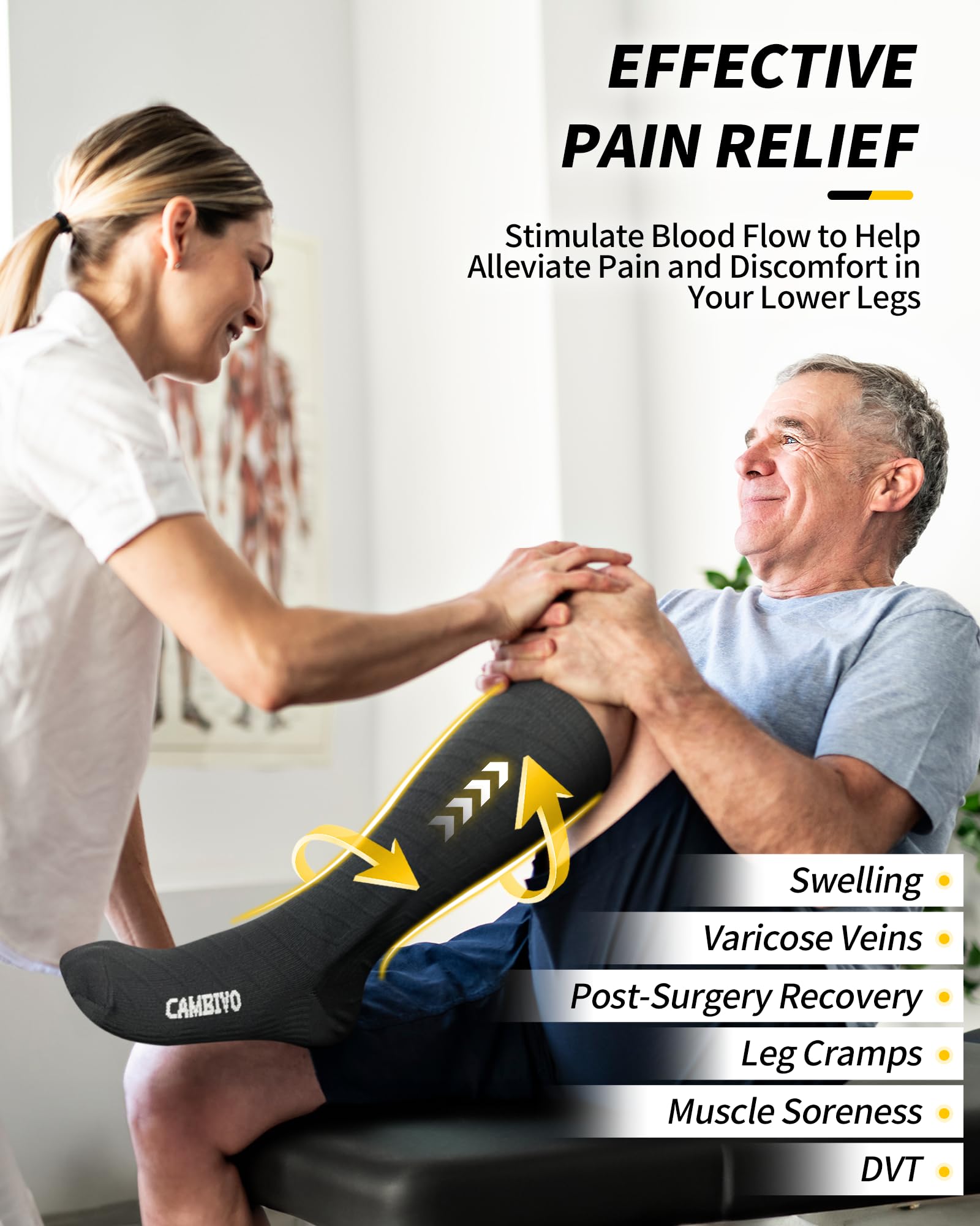 CAMBIVO Calze Compressione Graduata Donna Uomo 3 Paia, Calze a Compressione Graduata 20-30mmHg, Calze Antitrombo Elastiche a Compressione, Gambaletti Calzini per Sportive, Vene Varicose, Aereo, Corsa