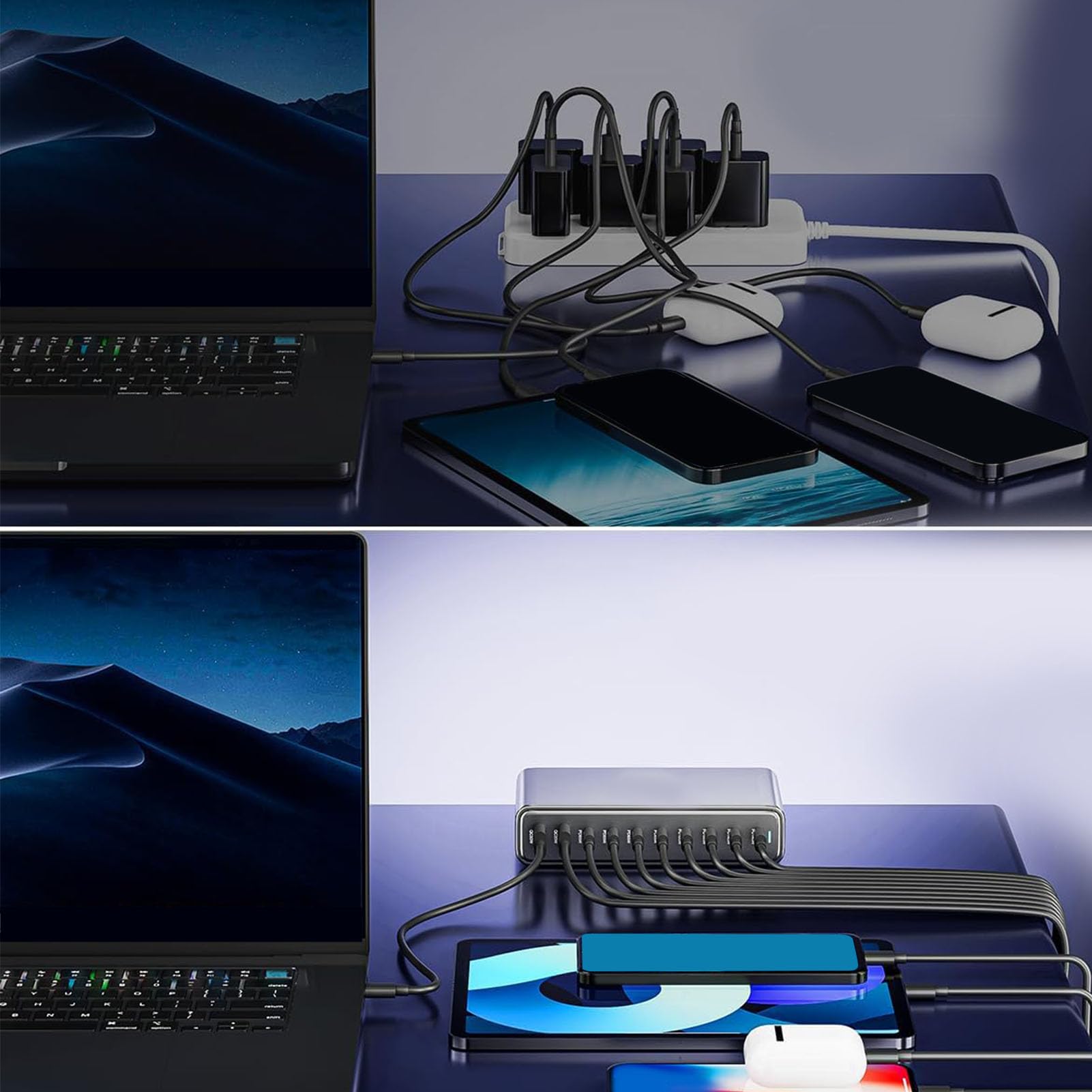 Sxhlseller Estación de Carga PD USB C de 880W, Cargador GAN de 10 Puertos para Uso Familiar en Viajes de Oficina, Carga Rápida PD de 880W con Múltiples Dispositivos (Enchufe de la UE)