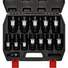 EMENTOL 3/4" Drive Deep Impact Socket Set,13 Pieces Jumbo Sockets, SAE 3/4" to 1-9/16" with 1/2"F to 3/4"M Adapter, 6-Point, CR-MO Steel