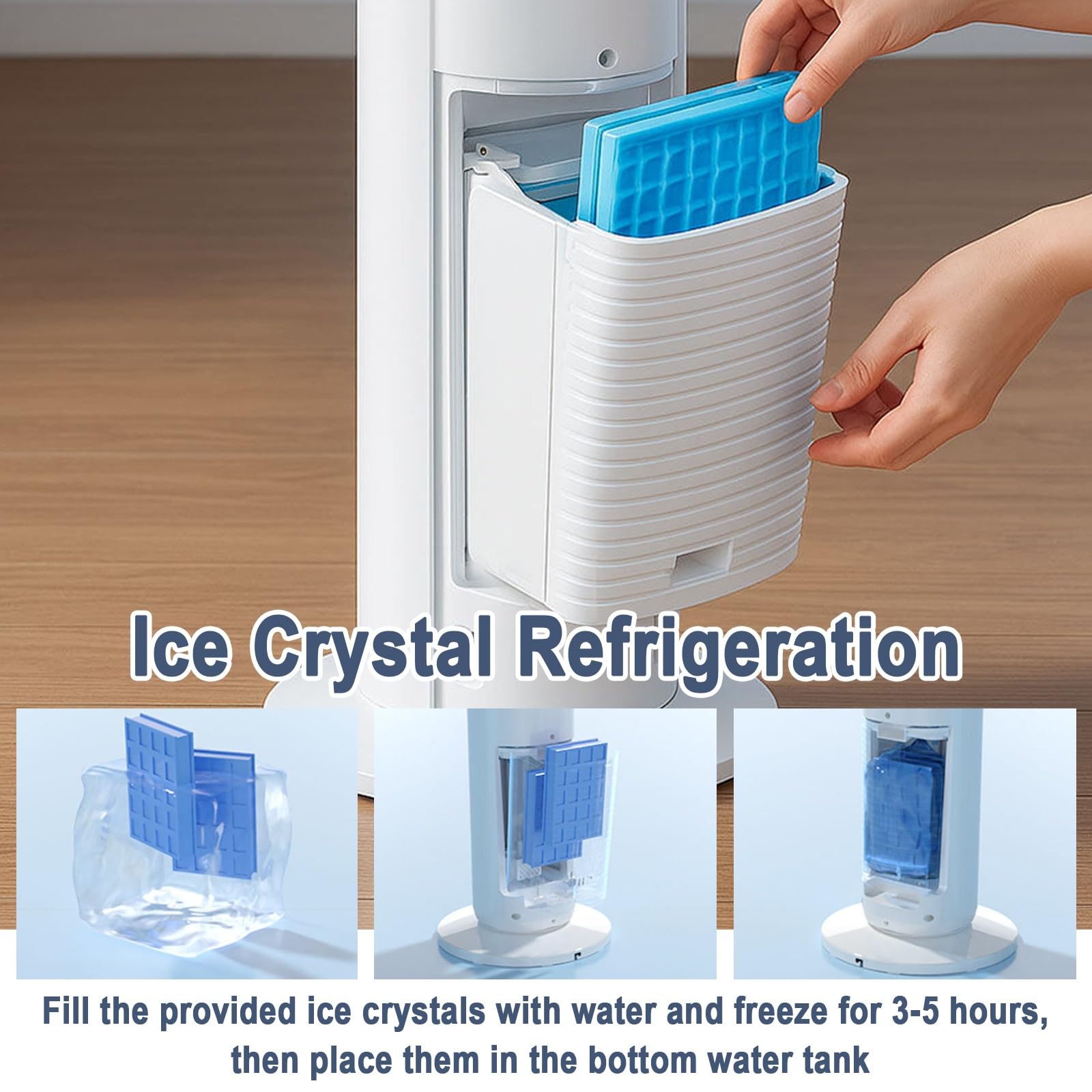 Ventiladores de Torre, 60W Ventilador Columna Refrigerante, Oscilación 70° | Ventilador de Pie Torre, Altura 106cm, 3 Velocidades, Enfriamiento con Cristales de Hielo, para Dormitorio