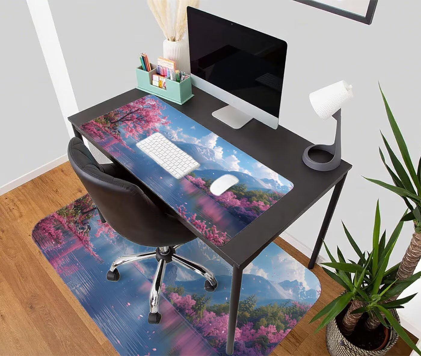 Podkładka pod mysz XXL 1200 x 600 mm duża podkładka pod mysz dla graczy pod ręką biurko szyte krawędzie antypoślizgowe do komputera, laptopa poprawia precyzję i szybkość, kwiaty wiśni S-2013