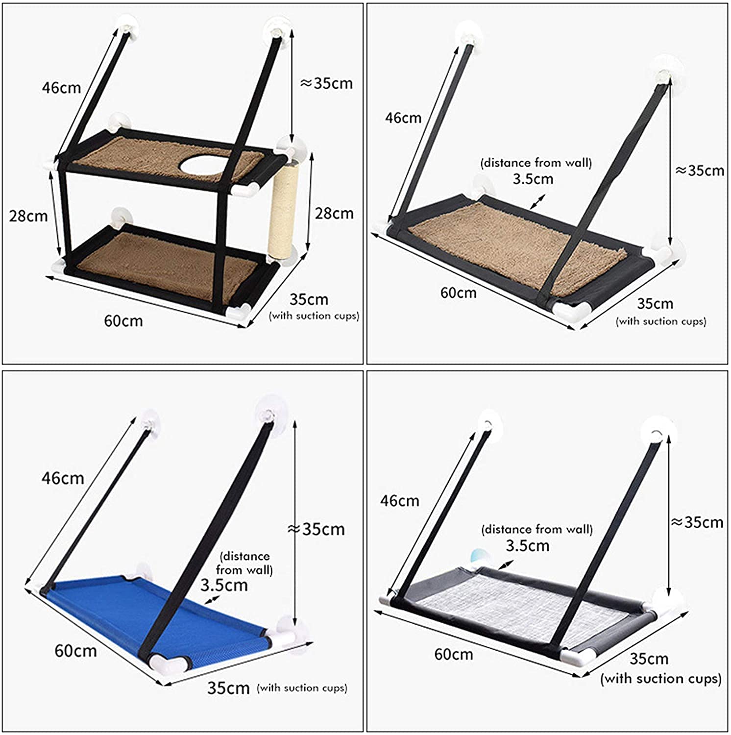 Hamaca para Gato Hamaca Ventana de Gato Cama Colgante para Gatos, Cama Tipo Hamaca con Ventana, Asiento de Cama con Ventosa, cómodo, Duradero, sólido, Ahorra Espacio, fácil de Limpiar, instala dife