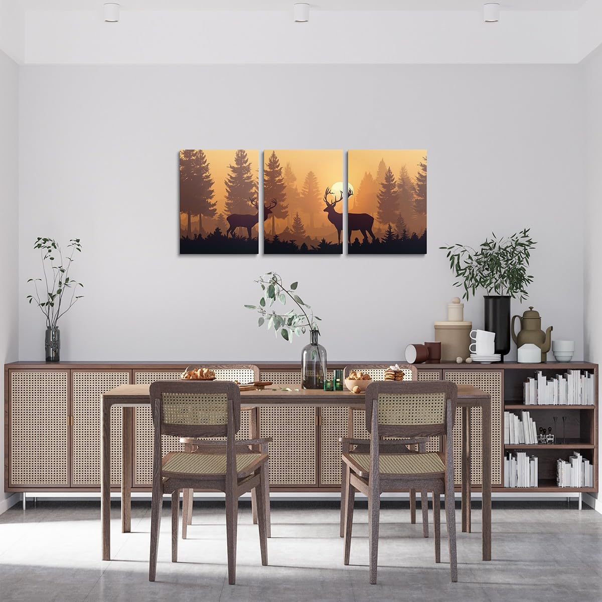 Erosebridal 3 Piece Farmhouse Deer Canvas Wall Art Rustic Cabin Pictures Wall Decor Framed 12"X16" - Woodland Animal Prints - For Bedroom Living Room Bathroom,Lodge Mountain Pine Tree Posters