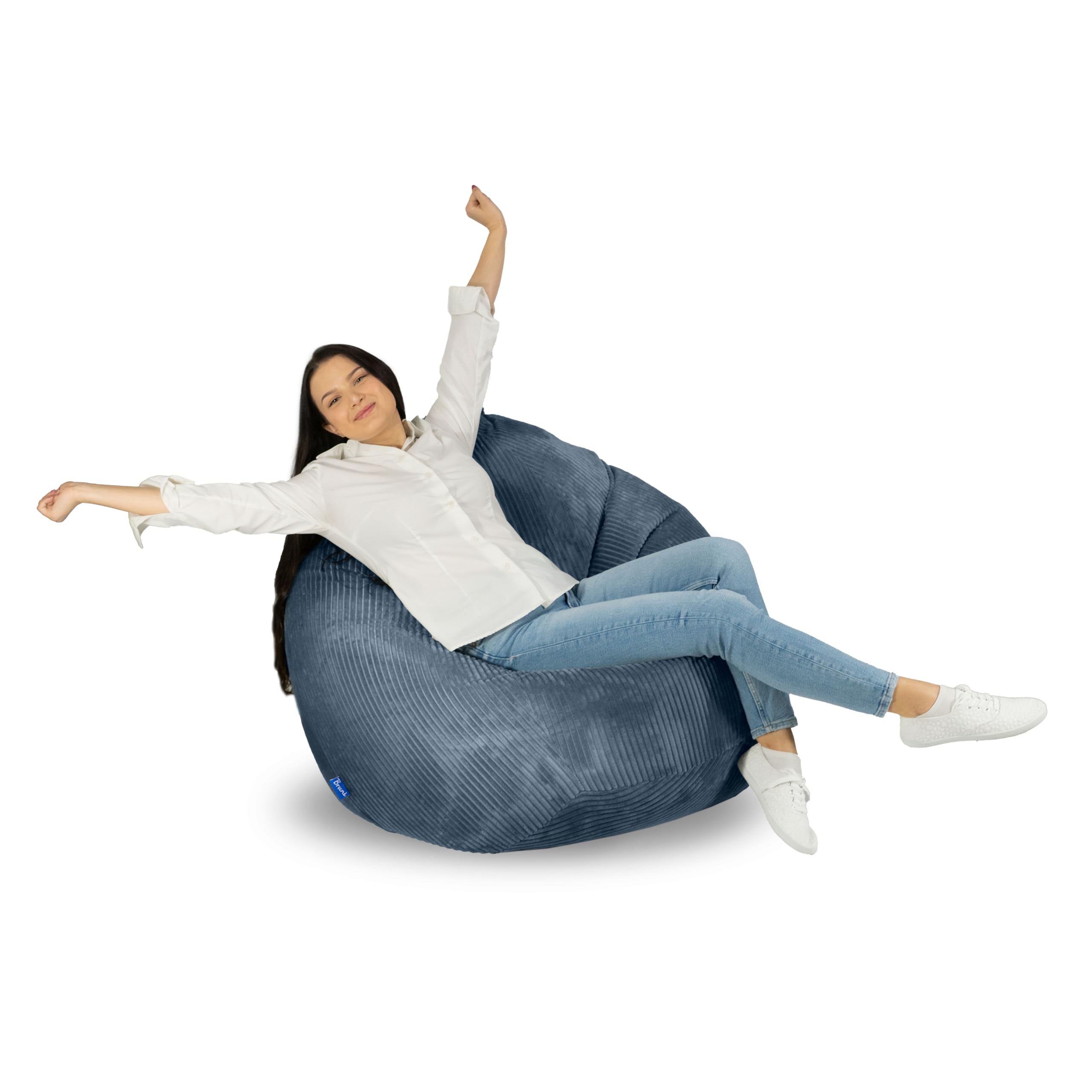 Bruni Classico Cord M in blu scuro – Grande pouf da interno con fodera interna e imbottitura, prodotto in Germania