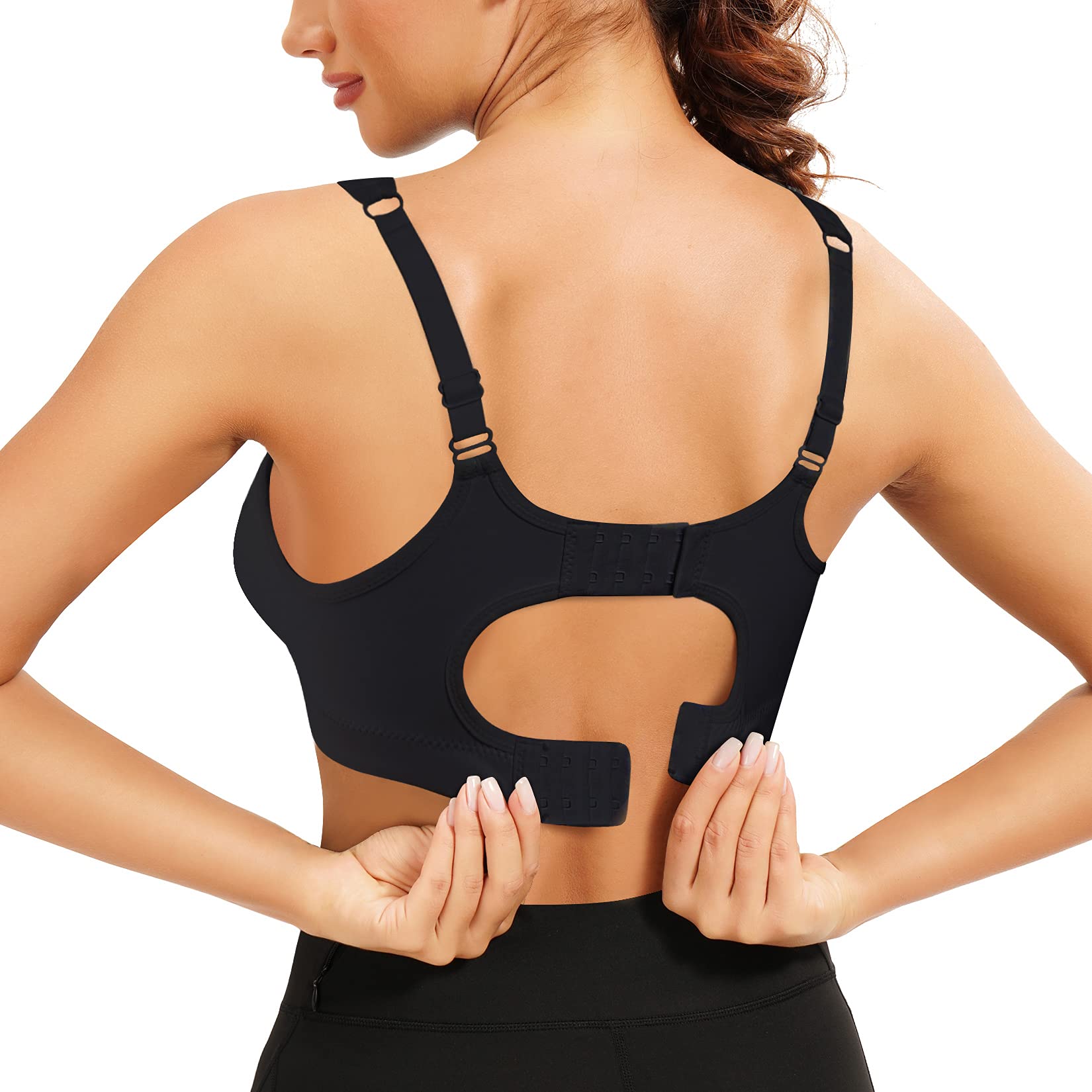 IHHCOXKHigh Impact Sports Bras for Women Double Back Hooks Adjustable Yoga Bra Wireless Supportive Workout Crop Top