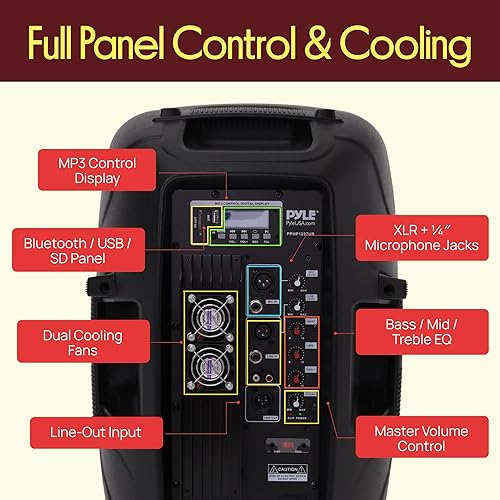 Miniatura 6 de PYLE-PRO Altavoz amplificado activo PA - Sistema de altavoces Bluetooth, subwoofer de graves de 12 pulgadas, monitor de escenario, altavoz para DJ,