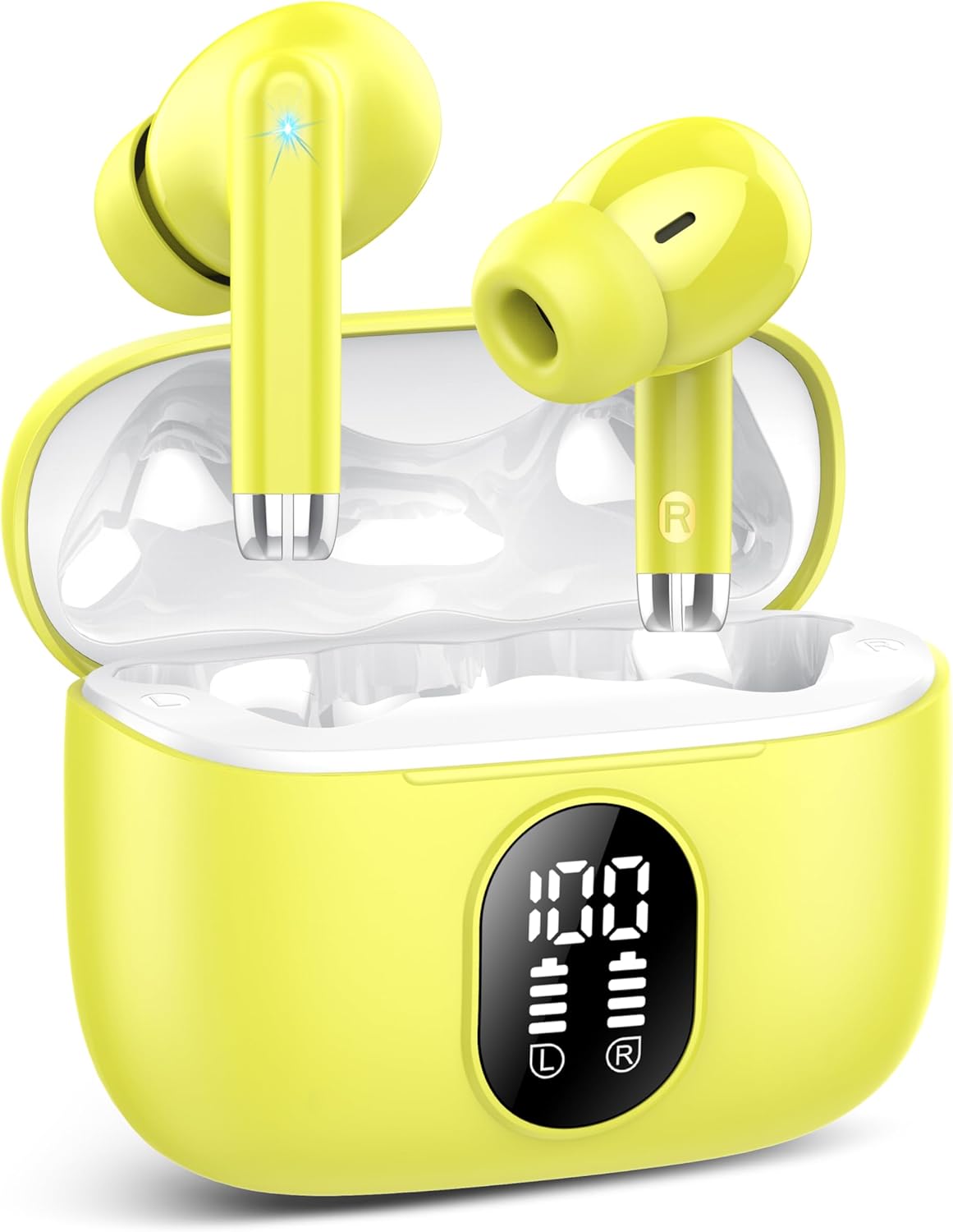 QXQ Nuovo Cuffie Bluetooth, Auricolari Bluetooth 5.4 Hi-Fi Stereo con 4 ENC Mic, 40 Ore Mini Cuffiette Bluetooth Cancellazione Rumore Cuffie Wireless, Cuffie Senza Filo per Android/iOS, Giallo Puro