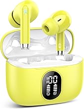 QXQ New Bluetooth Headphones, Bluetooth 5.4 Hi-Fi Stereo Earphones with 4 Enc Mic, 40 Hours Mini Bluetooth Headphones Noise Cancelling Wireless Headphones, Wireless Headphones for Android/iOS, Pure Yellow
