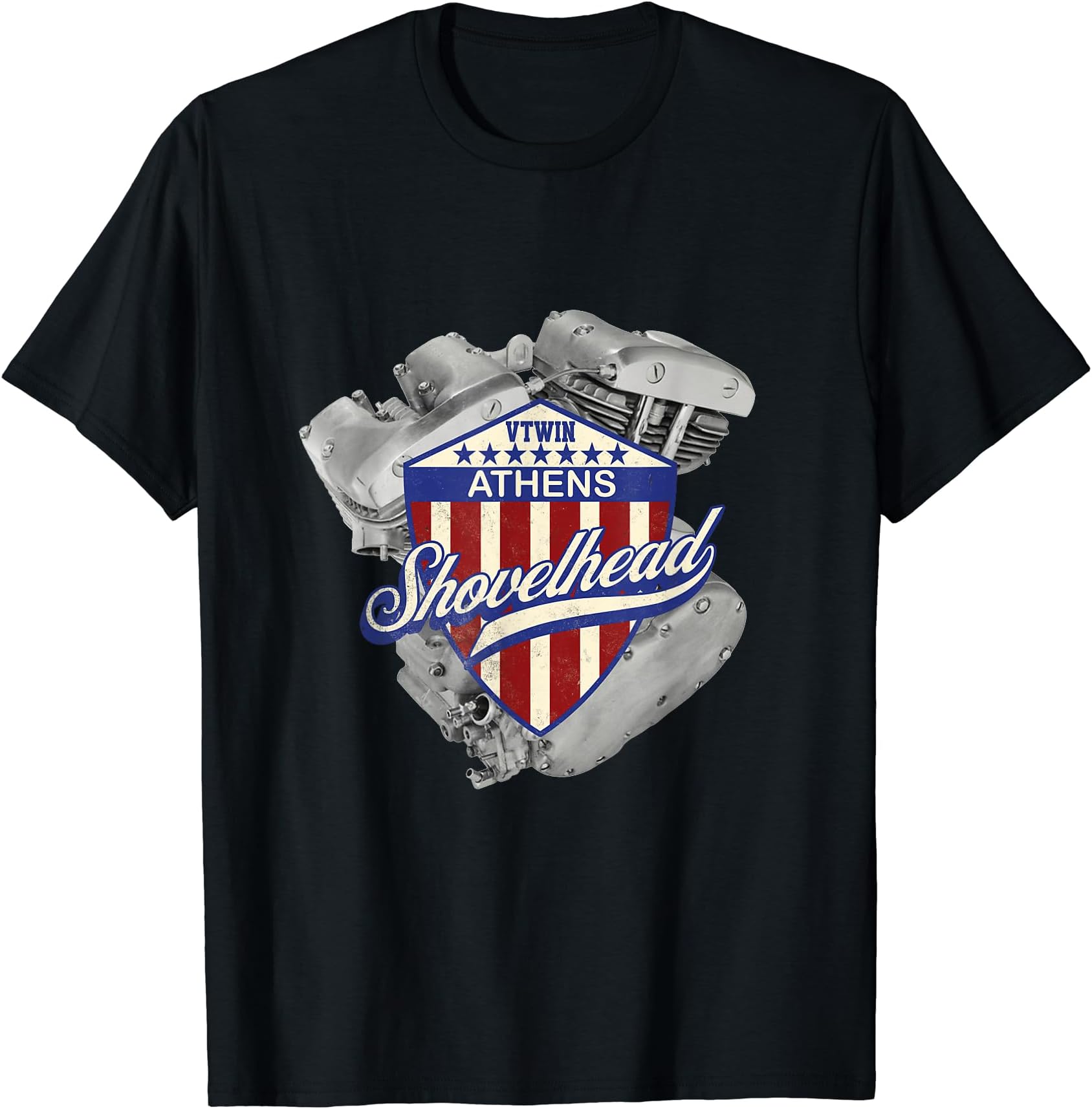 Shovelhead Engines of ATHENSVintage HD Shovelhead Old School ATHENS Biker VTwin T-Shirt