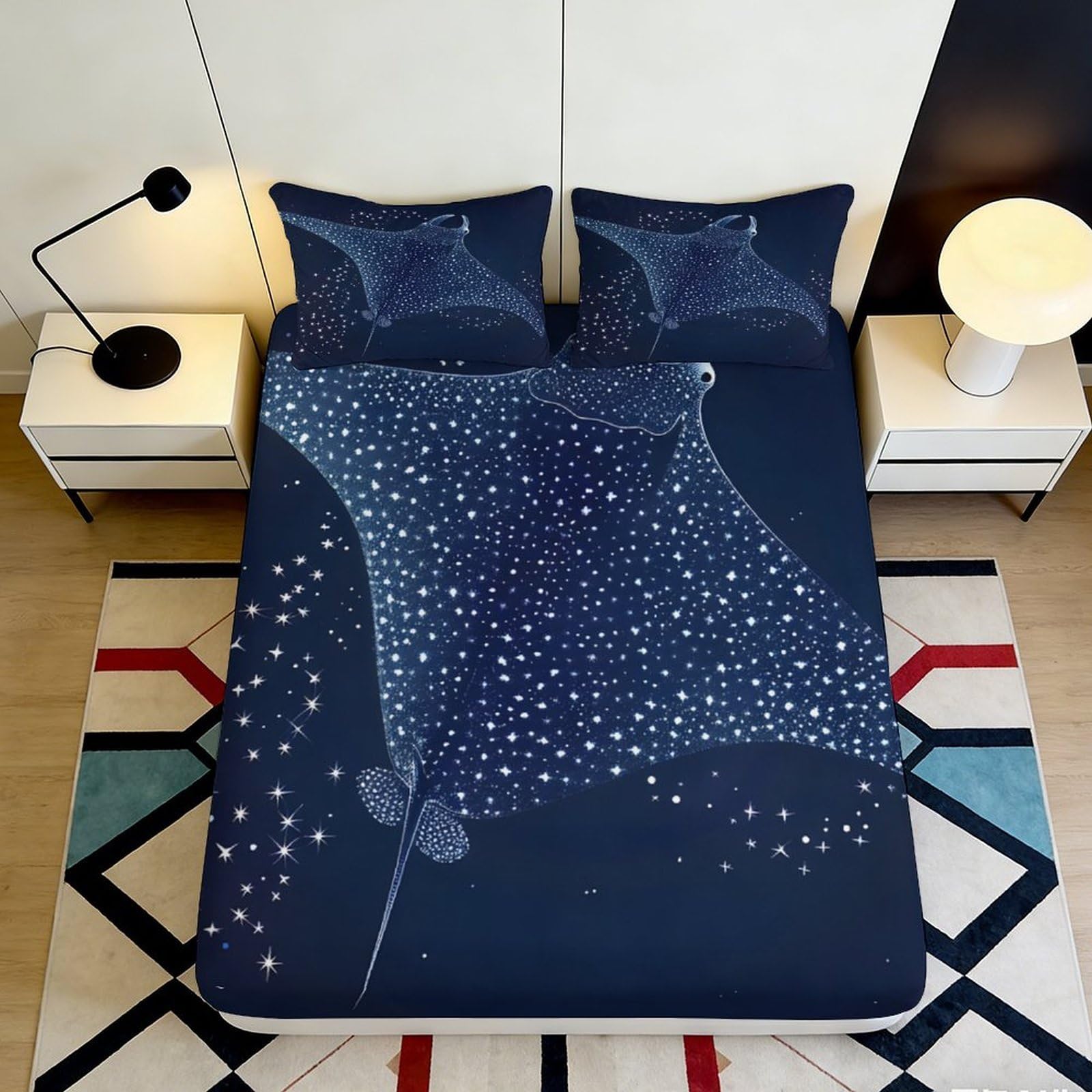 3D Printed Yin Yang Pattern Fitted Sheet Microfiber Deep Pocket Non-Slip Yin Yang Mattress Fitted Cover Elastic Hem Bedroom 90x200x25cm