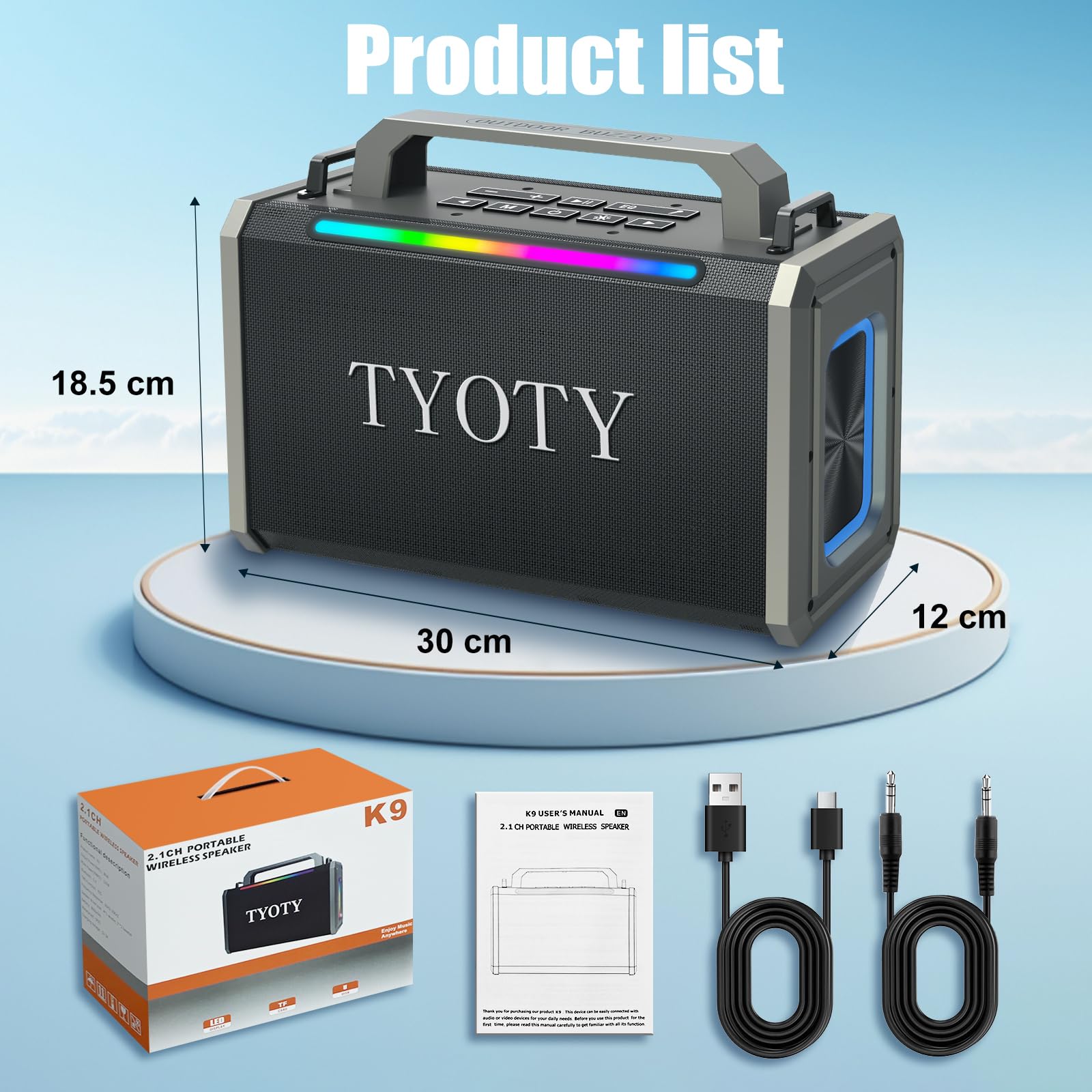 Altoparlante Bluetooth portatile da 80 W, suono stereo wireless per esterni, bassi profondi, altoparlanti grandi, potenti e impermeabili IPX5 per feste in casa con luci LED colorate, TWS, EQ, AUX, USB