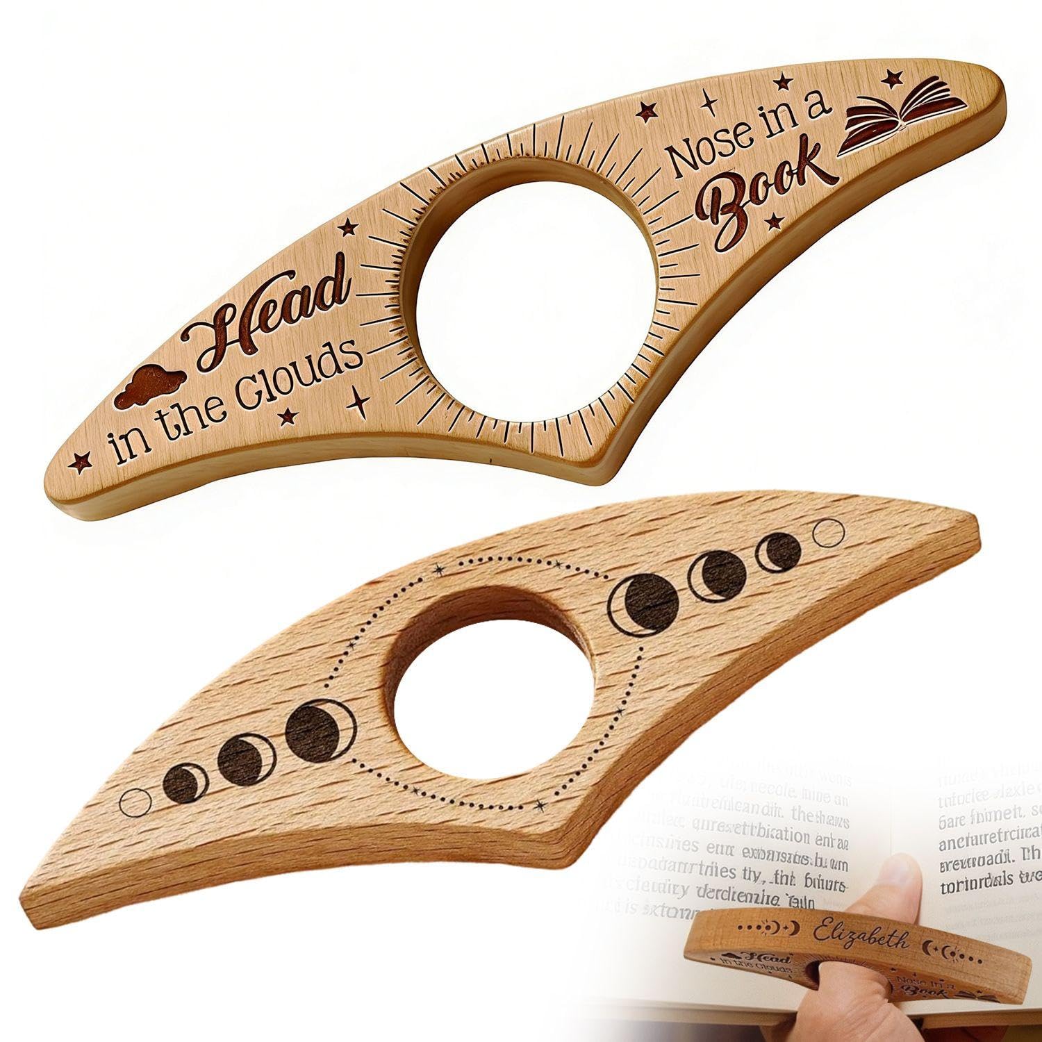FFDHWU 2 Pieces Of Wooden Thumb Book Page Holder, Creative Reading Bookmark Holder, Reading Book Accessories For Lovers, Personalized Birthday Gifts.