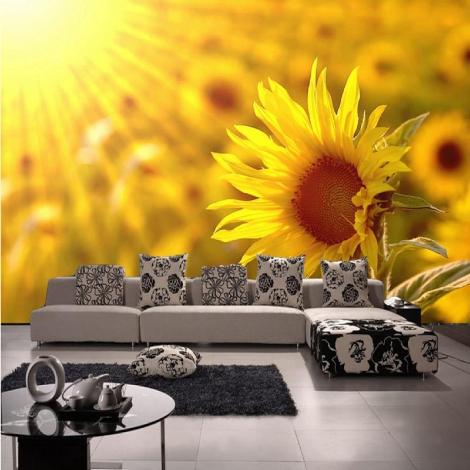 Sticker mural plante fleur de tournesol déco amovible pour mur de restaurant